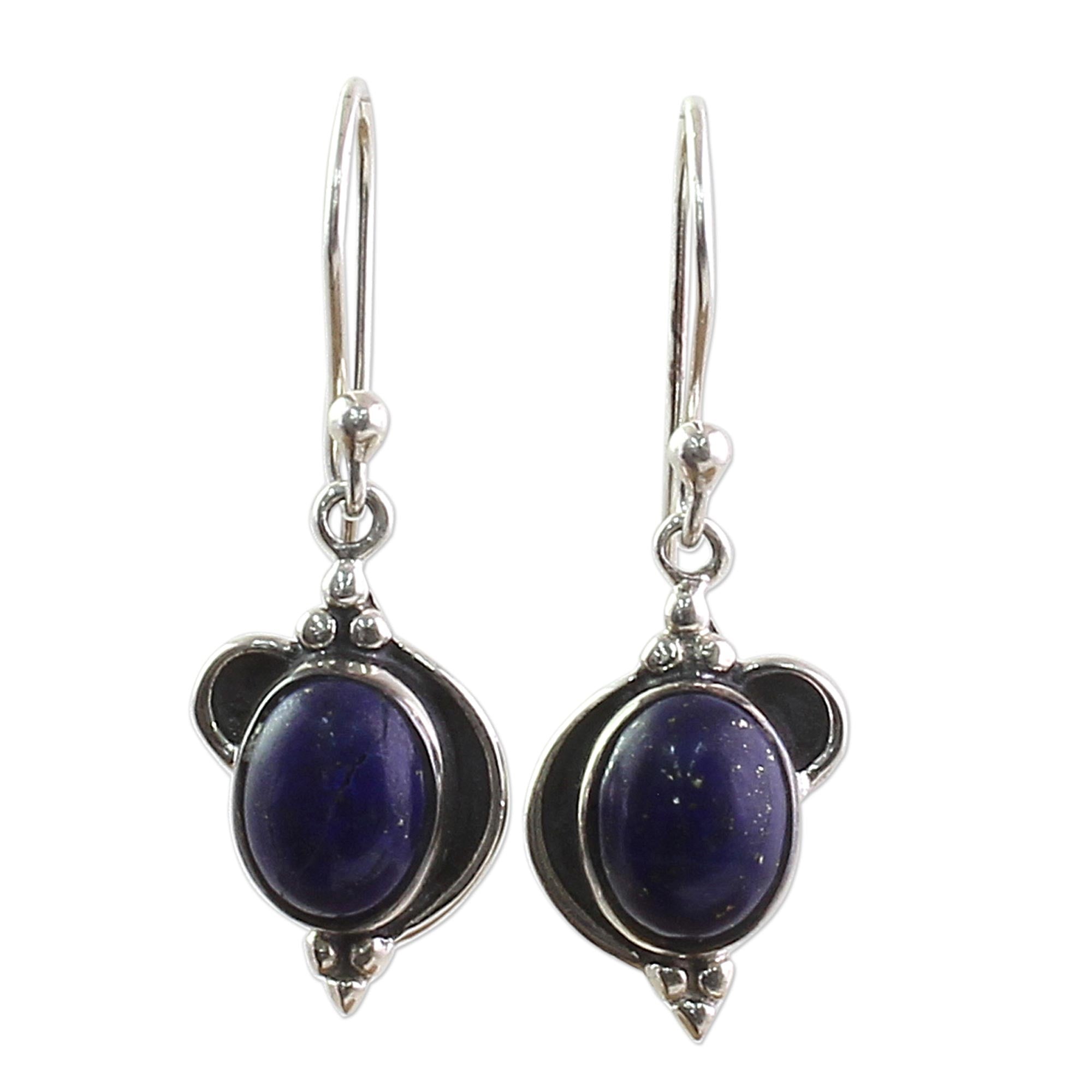 Premium Lapis Lazuli Silver Dangle Earrings – Handcrafted Elegance