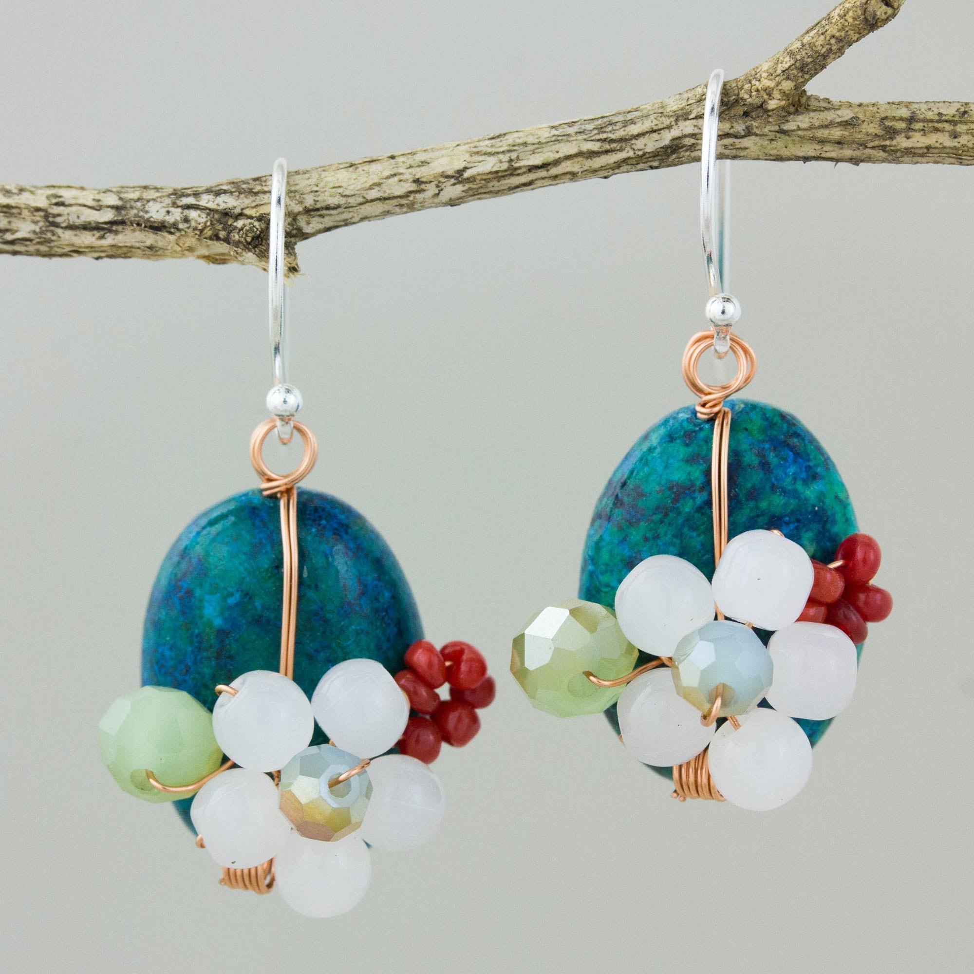 Premium Garden Bliss Teal Multi-Gem Earrings - Handmade in Thailand