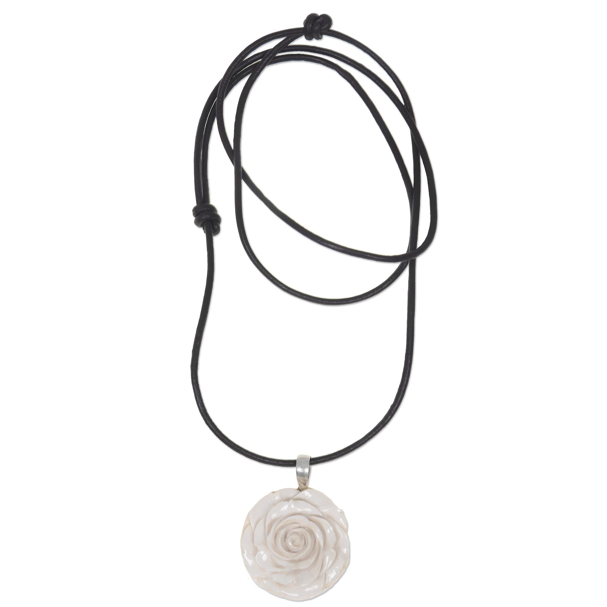 Premium Glorious Rose Bone Pendant Necklace - Handmade in Bali