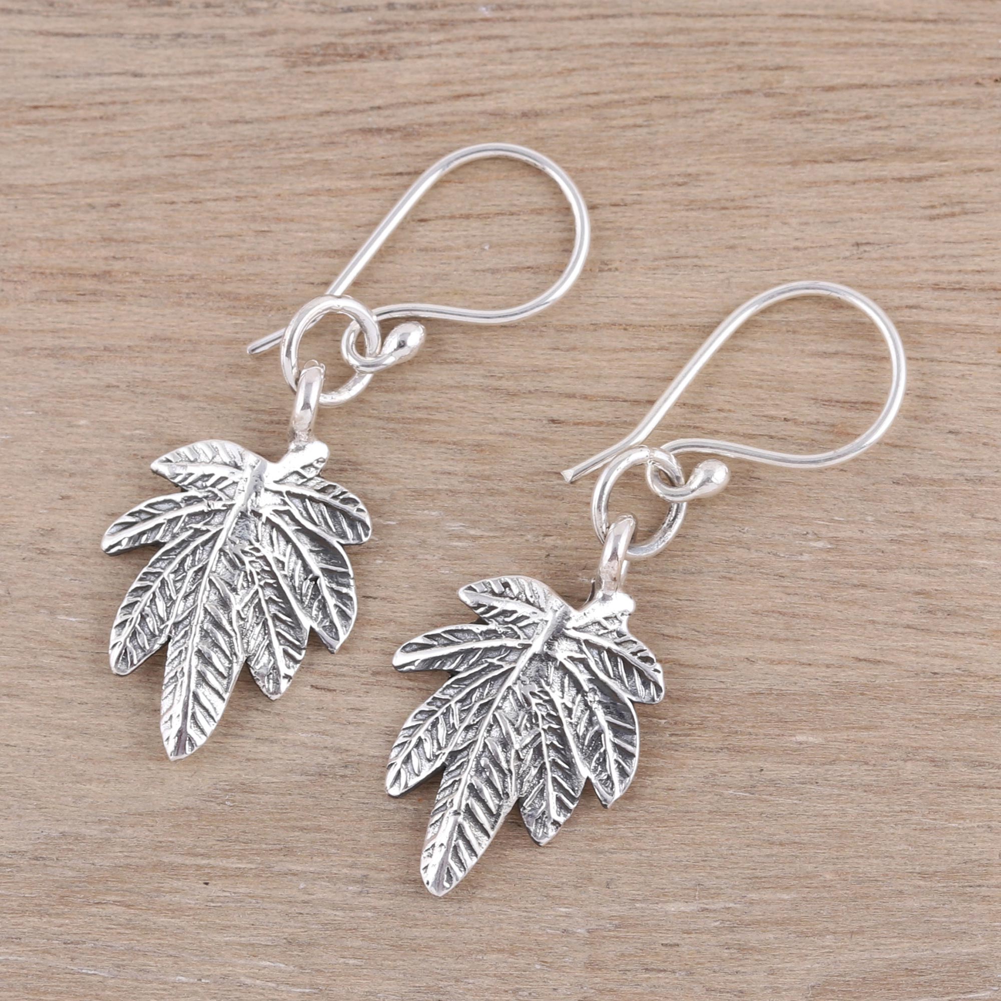 Premium Sterling Silver Leaf Dangle Earrings - Handcrafted in India