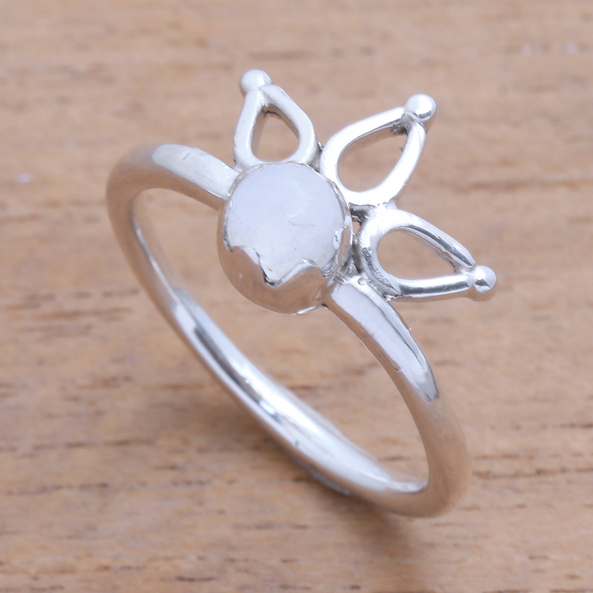 Premium Lotus Crown Moonstone Cocktail Ring – Handcrafted in Bali