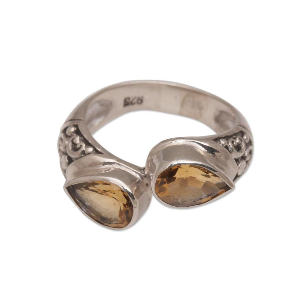 Premium Citrine Teardrop Silver Ring - Handcrafted Elegance