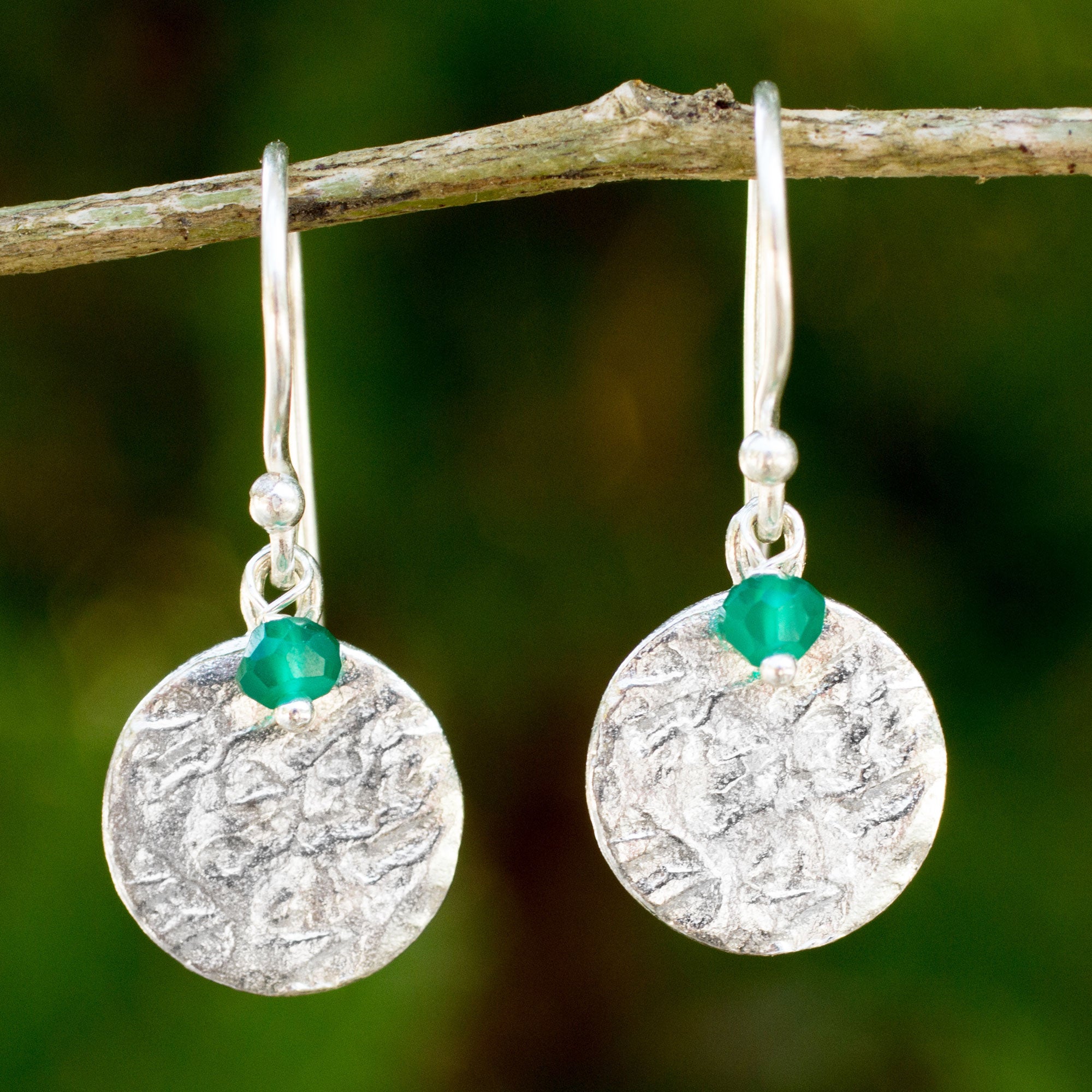 Premium Green Harvest Moon Sterling Silver Earrings with Green Onyx - Artisan Crafted