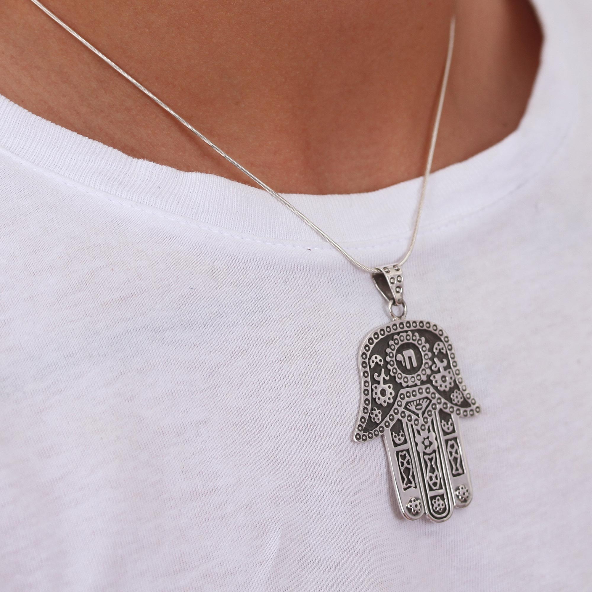 Premium Hamsa Amulet Necklace - Taxco Sterling Silver Handcrafted Jewelry