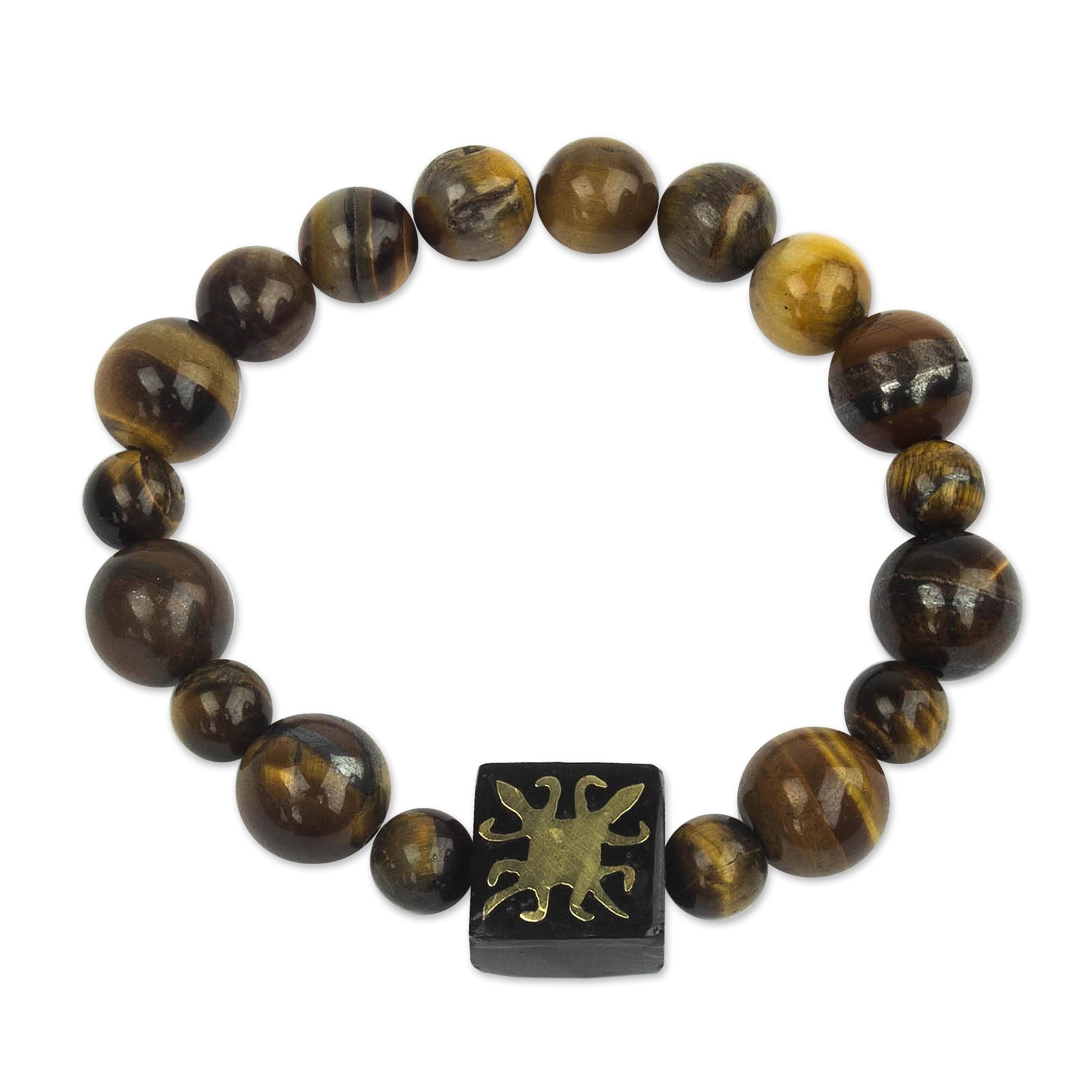 Premium Unity Bracelet with Tiger's Eye & Adinkra Symbol – Handcrafted in Ghana