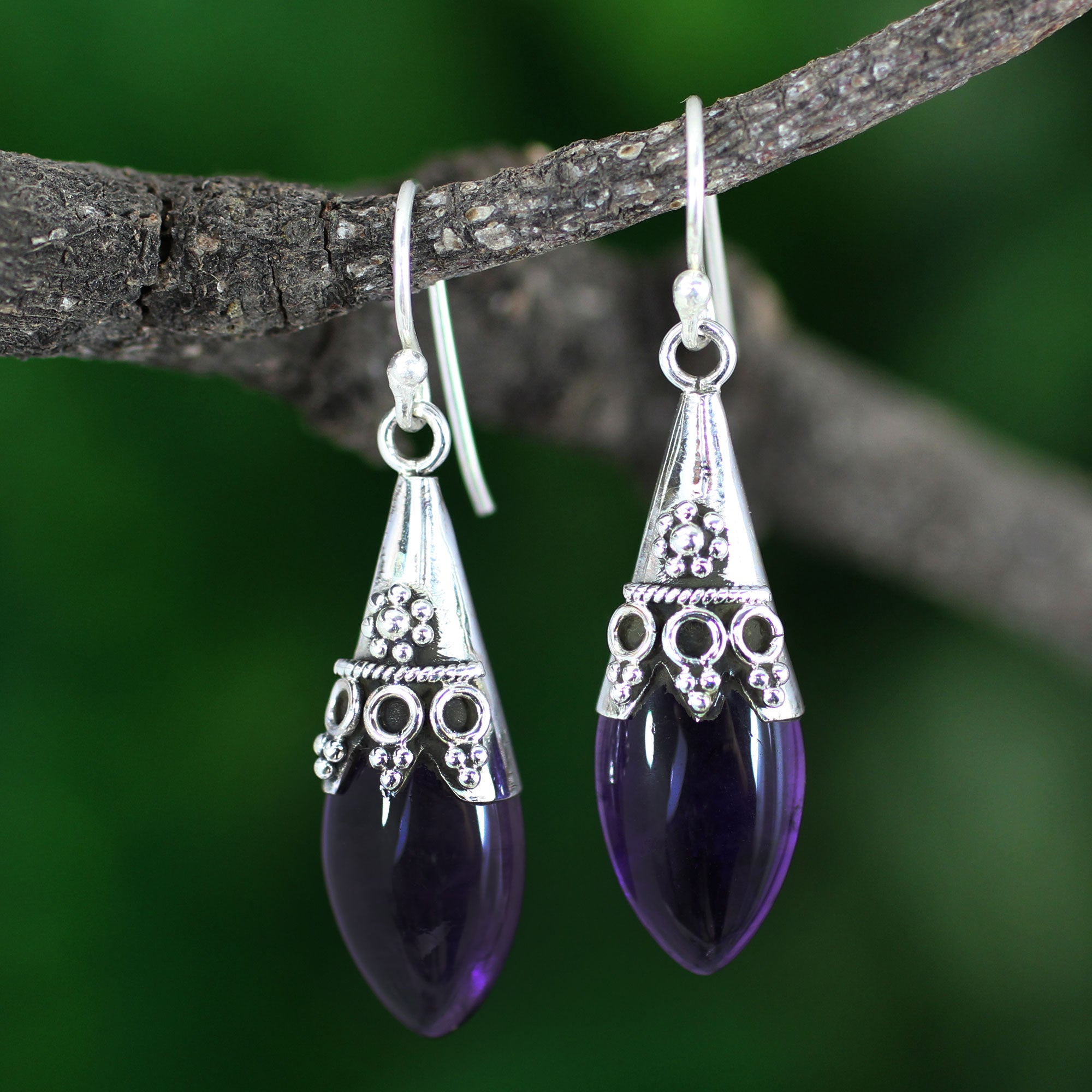 Premium Kerala Princess Amethyst Dangle Earrings - Handcrafted Elegance