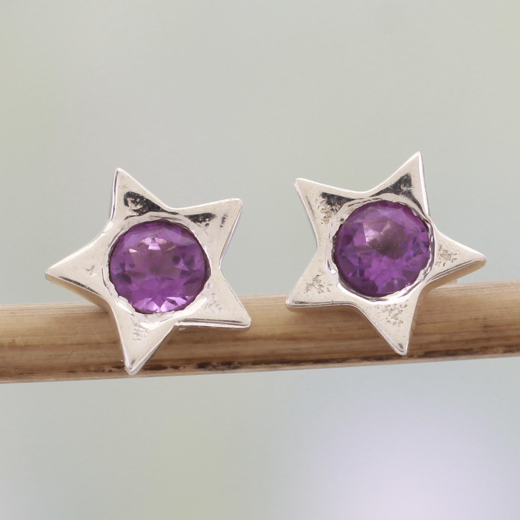 Premium Star Shaped Amethyst Stud Earrings in Sterling Silver