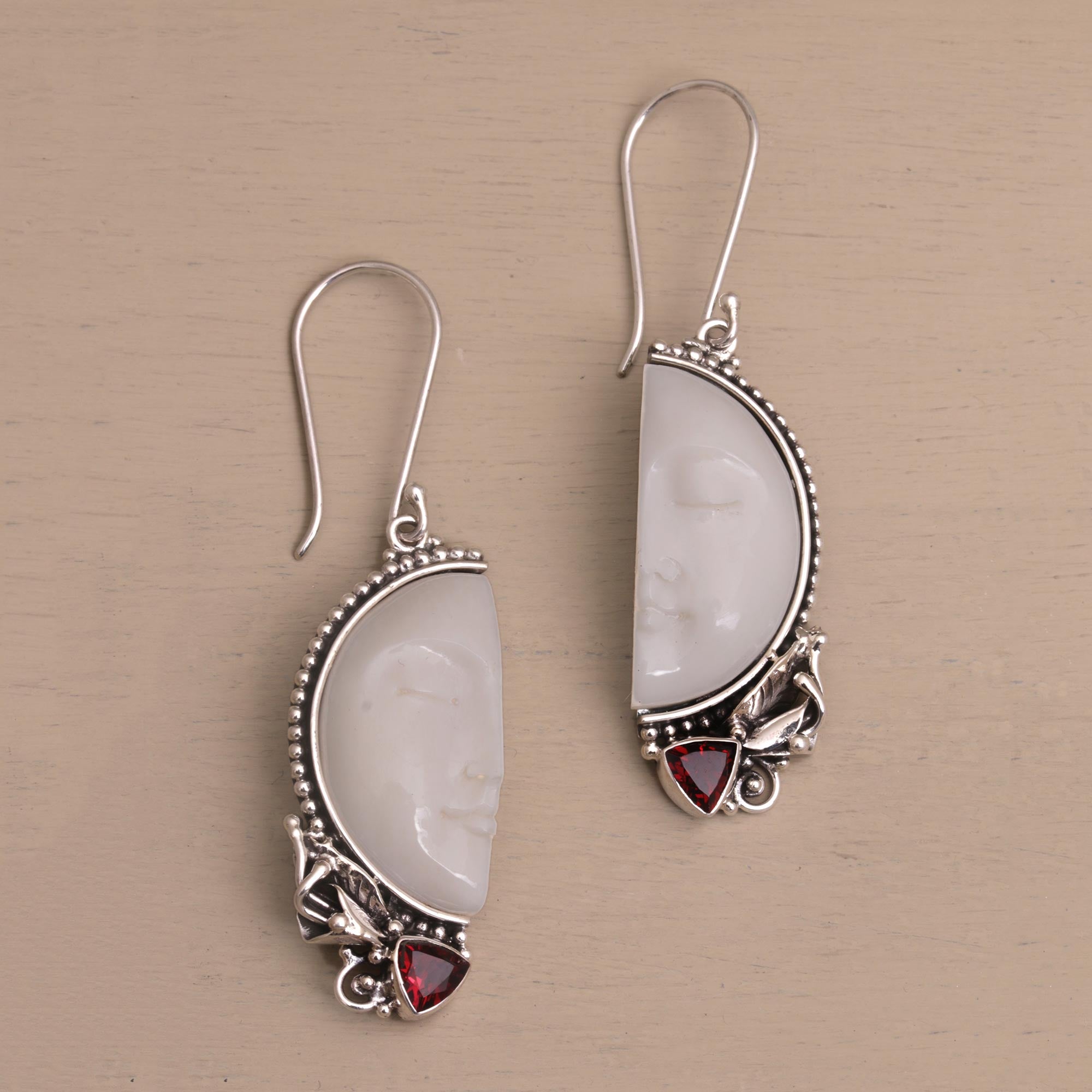 Premium Half of My Soul Garnet & Bone Dangle Earrings - Handcrafted Sterling Silver Jewelry