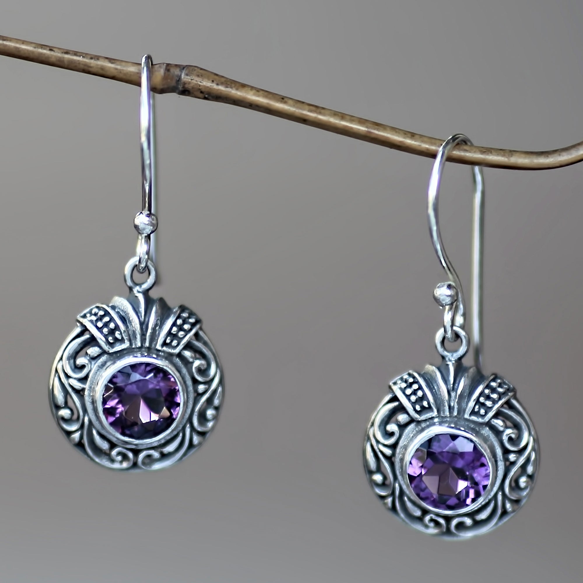 Premium Lilac Ladybug Dangle Earrings with Sparkling Amethyst