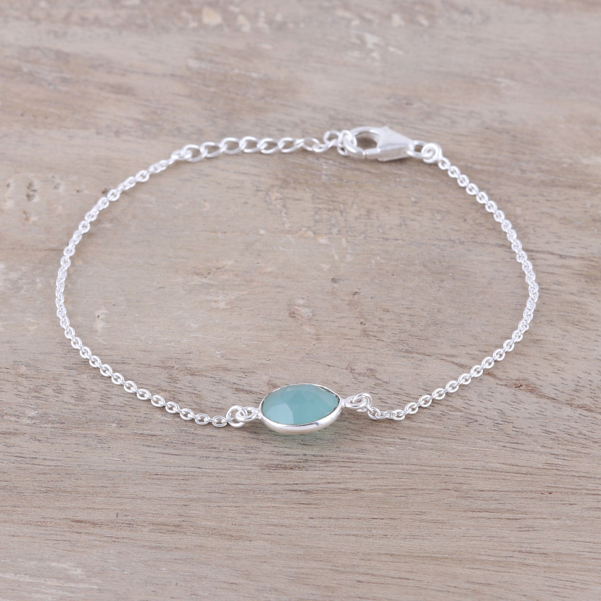 Premium Aqua Night Adjustable Chalcedony Pendant Bracelet - Handcrafted in India