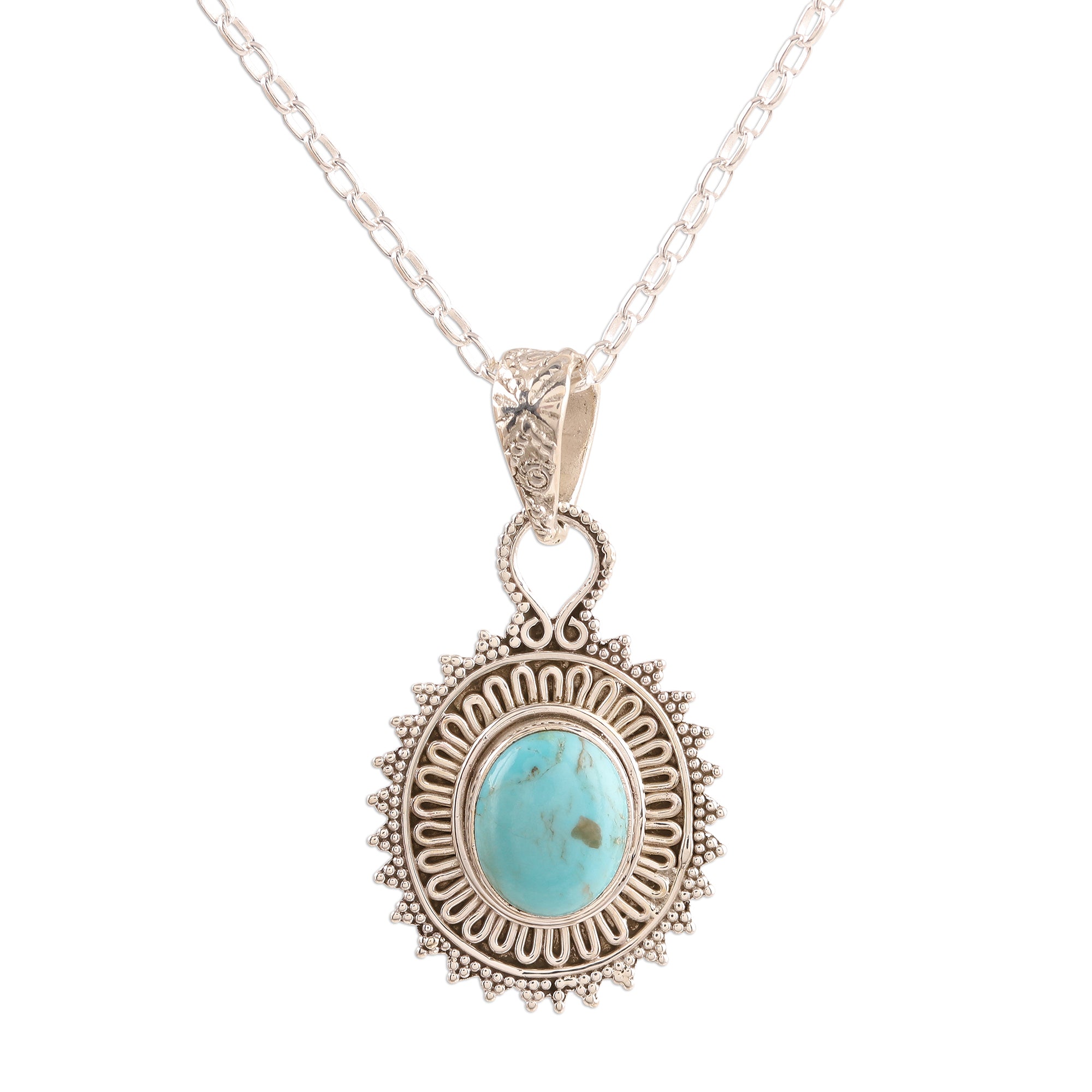 Premium Dotted Charm Turquoise Pendant Necklace - Sterling Silver Elegance