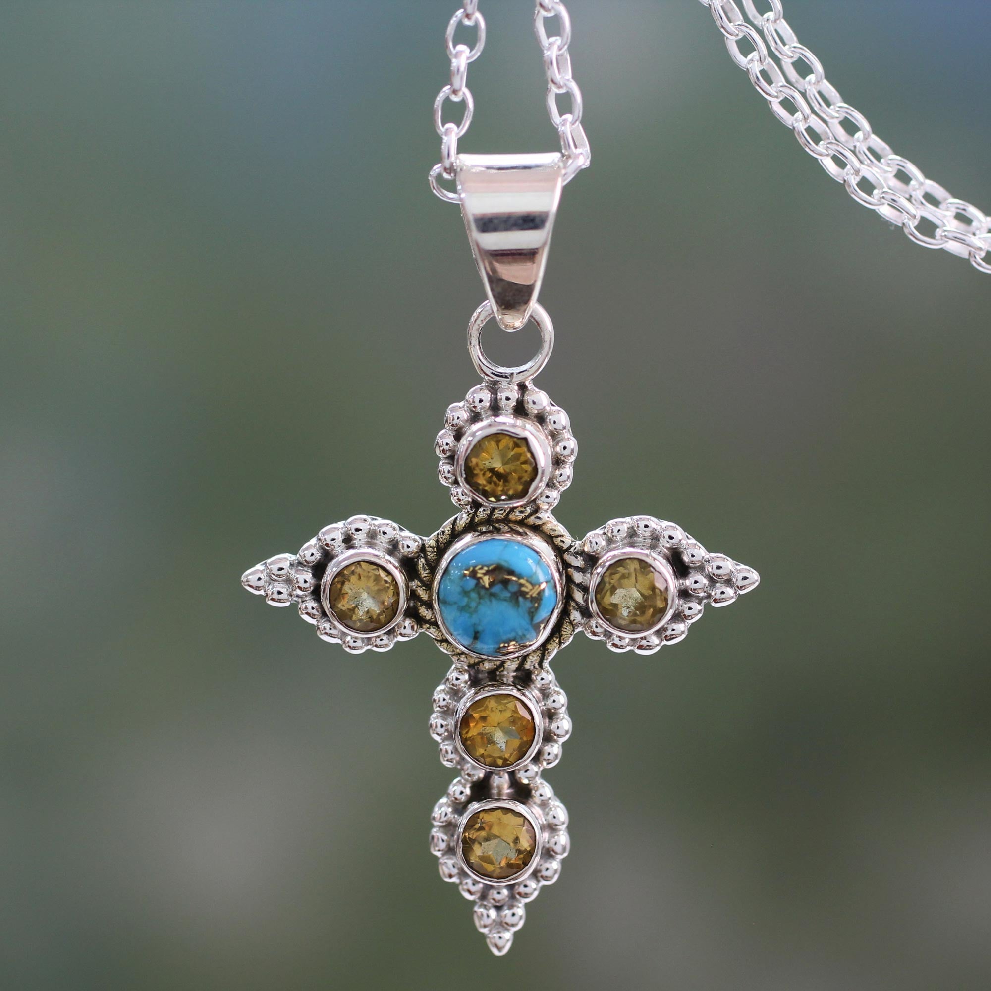 Premium Divine Harmony Citrine & Silver Cross Pendant Necklace - Artisan Crafted