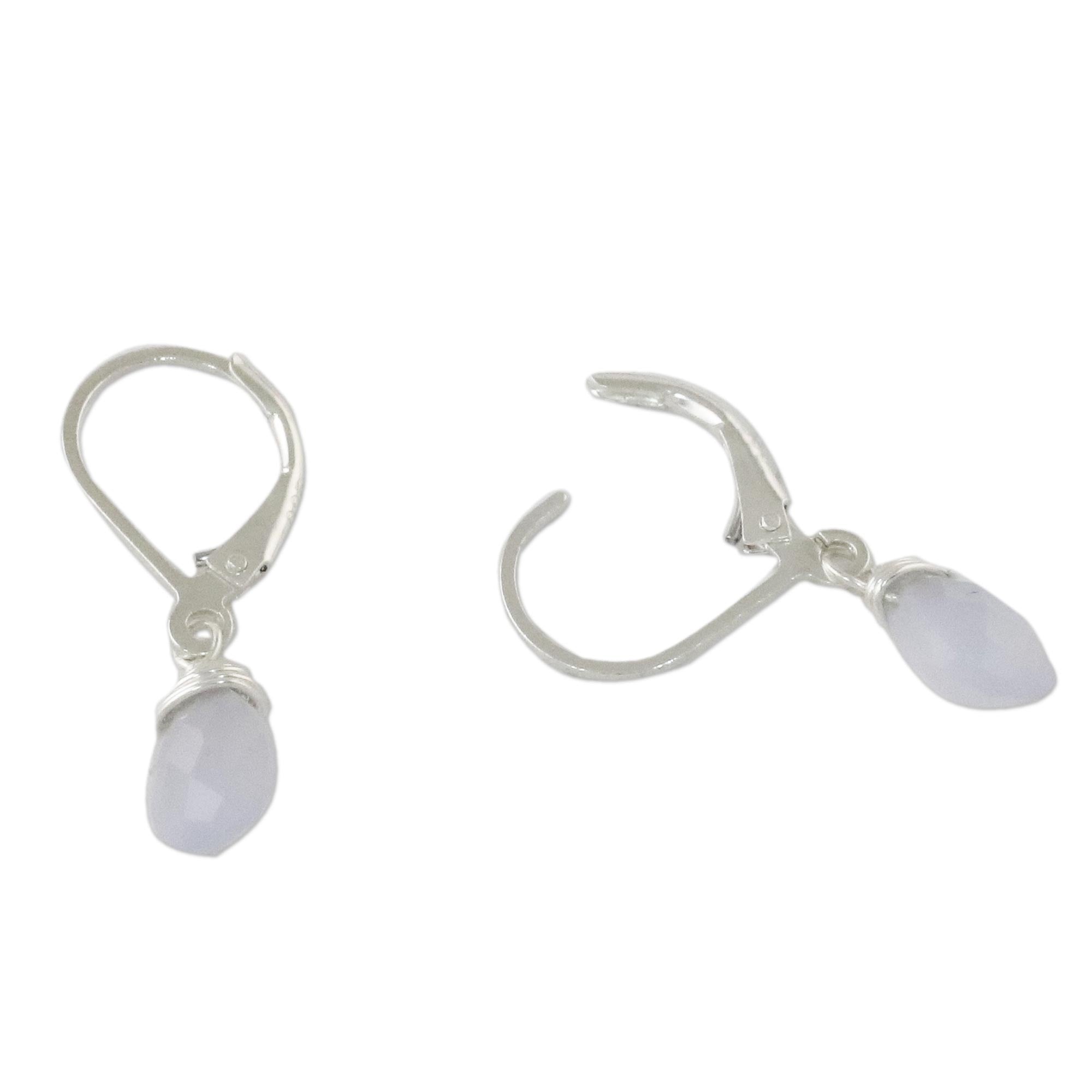 Premium Blue Chalcedony Sterling Silver Dangle Earrings – Modern Elegance by Khun Boom