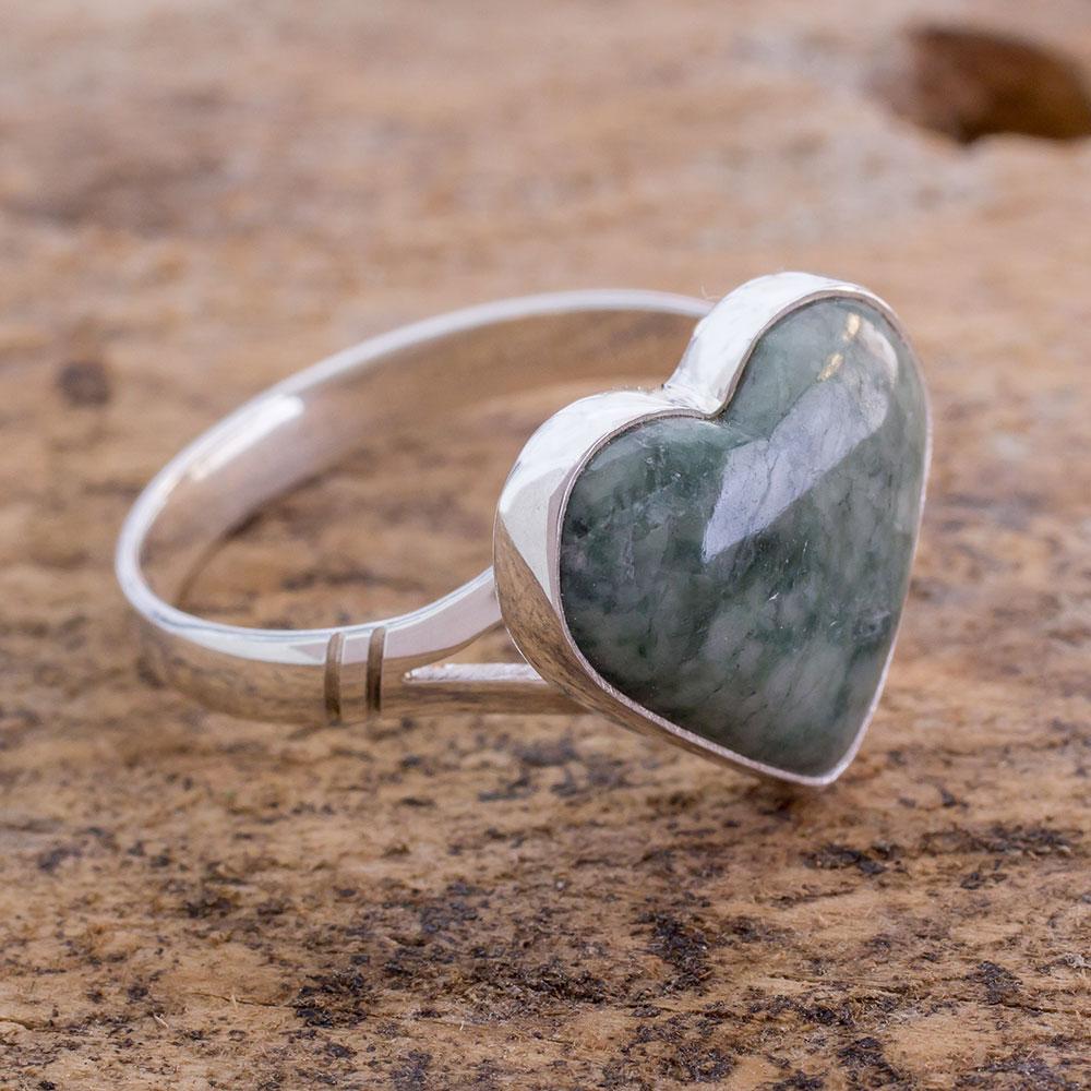 Premium Handcrafted Jade & Sterling Silver Heart Ring