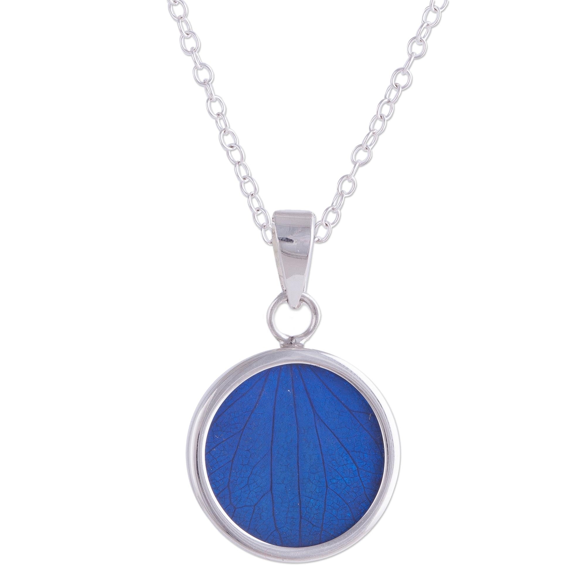 Premium Blue Eden Necklace - Handcrafted Sterling Silver with Natural Hydrangea Leaf from Peru