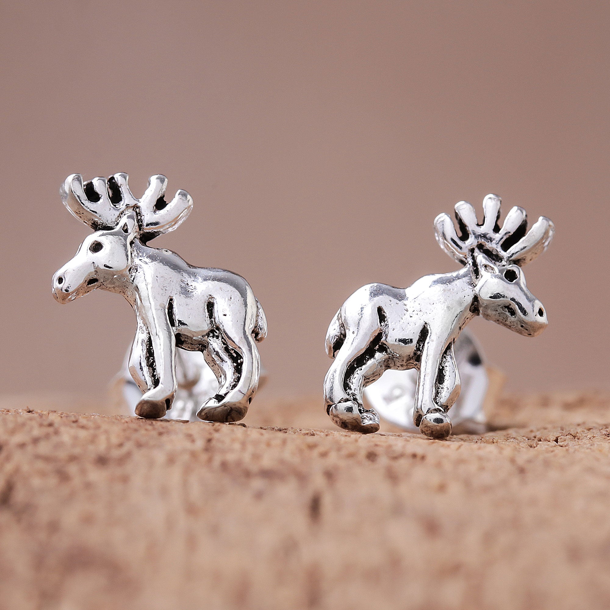 Premium Moose Sterling Silver Stud Earrings - Handcrafted in Thailand