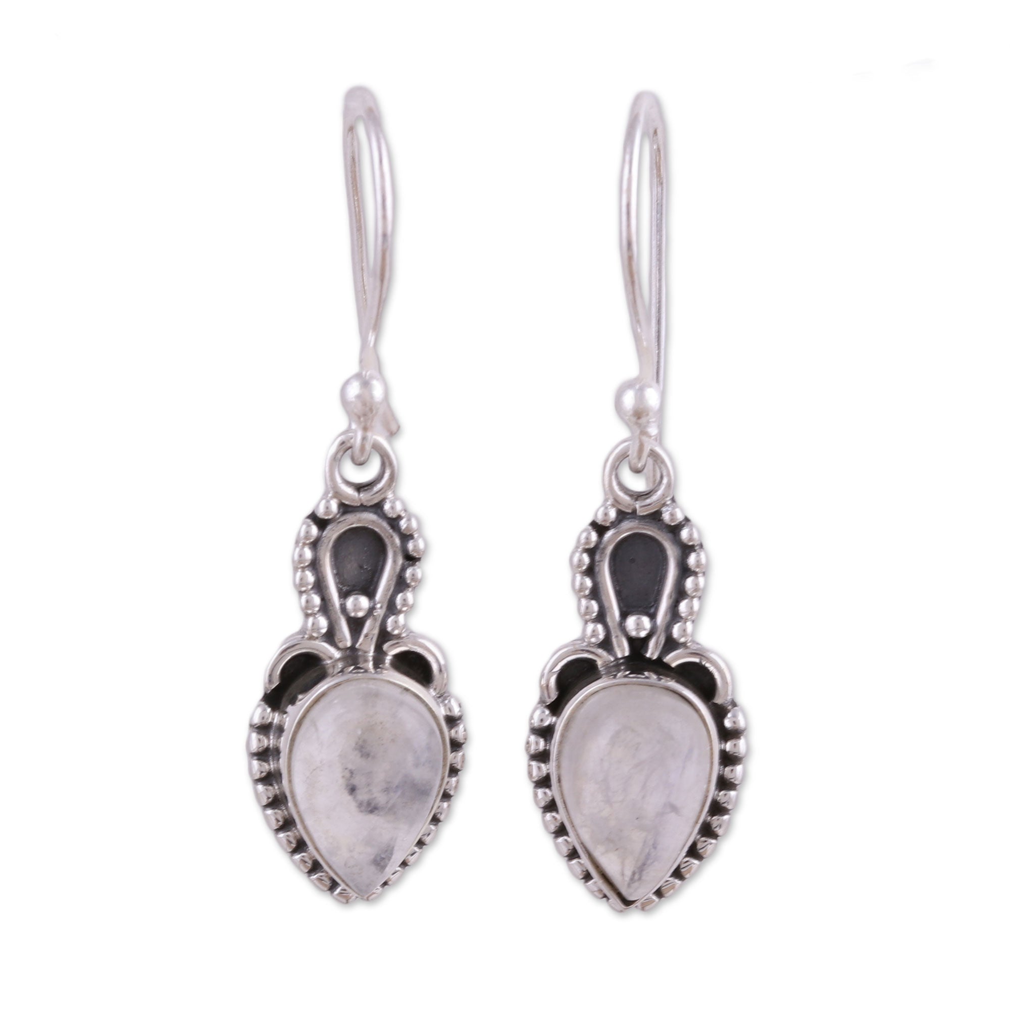 Premium Rainbow Moonstone Sterling Silver Hook Earrings - Earthly Crown Collection