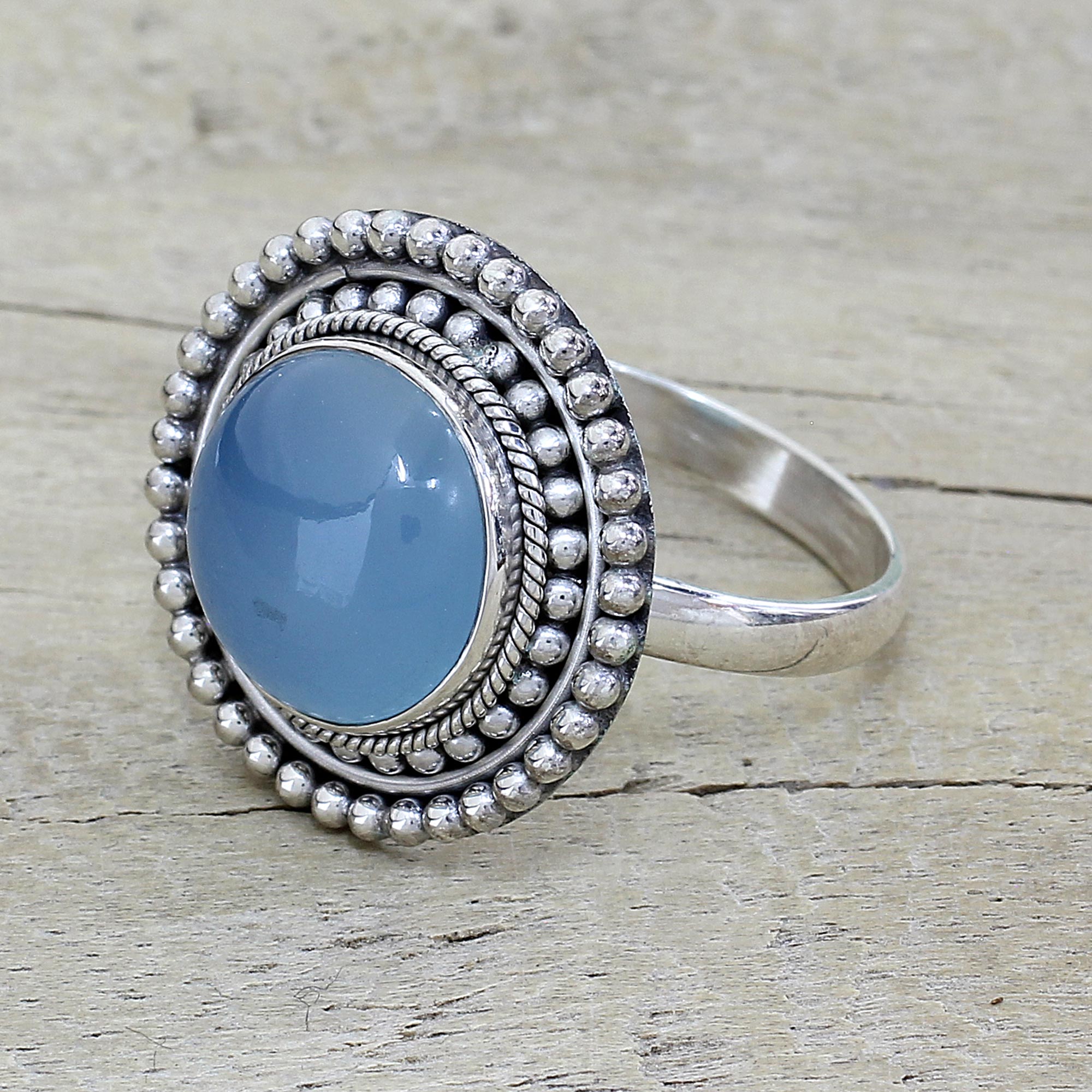 Premium Azure Skies Blue Chalcedony & Sterling Silver Cocktail Ring