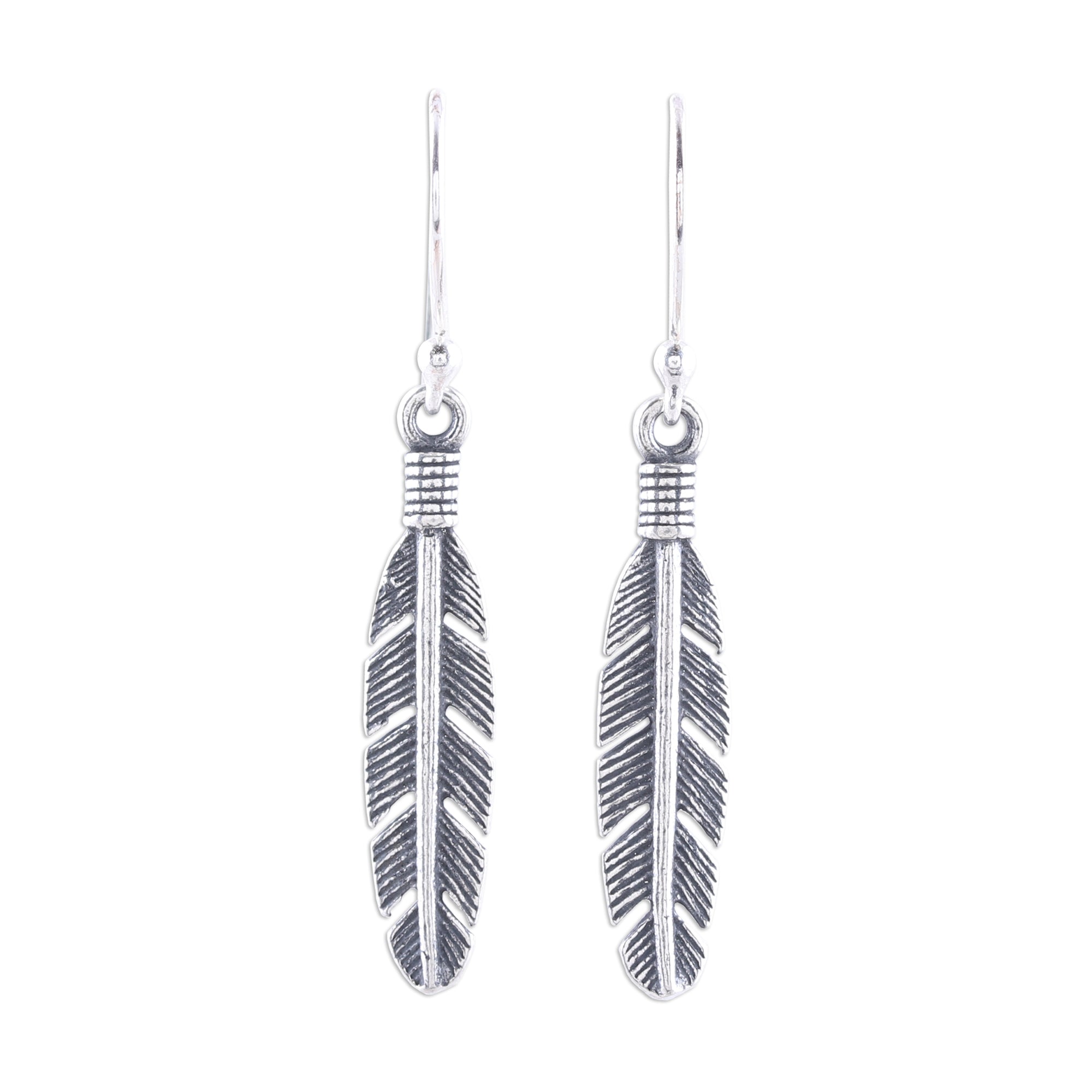 Premium Sterling Silver Feather Dangle Earrings - Handcrafted in India