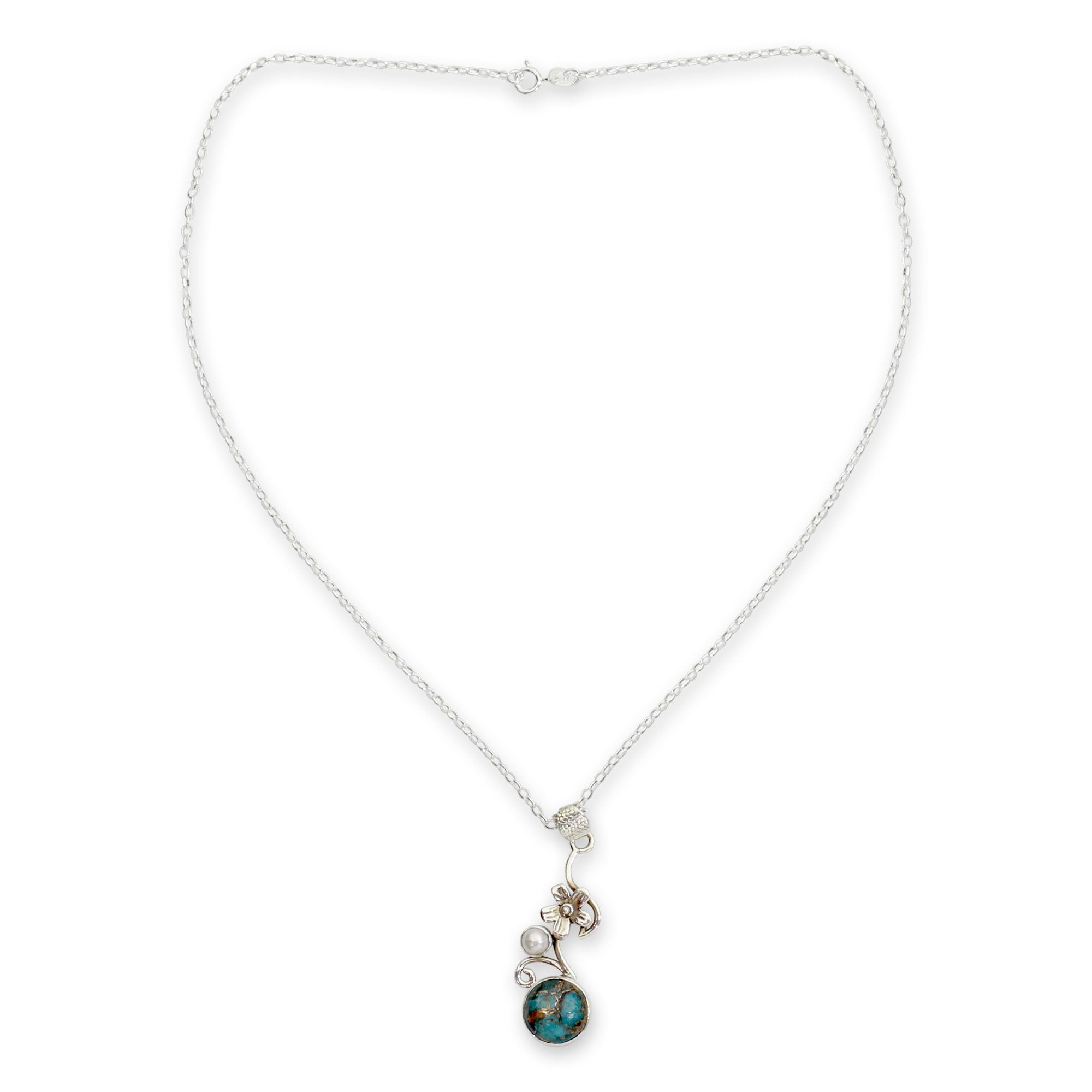 Premium Cultured Pearl & Turquoise Flower Necklace