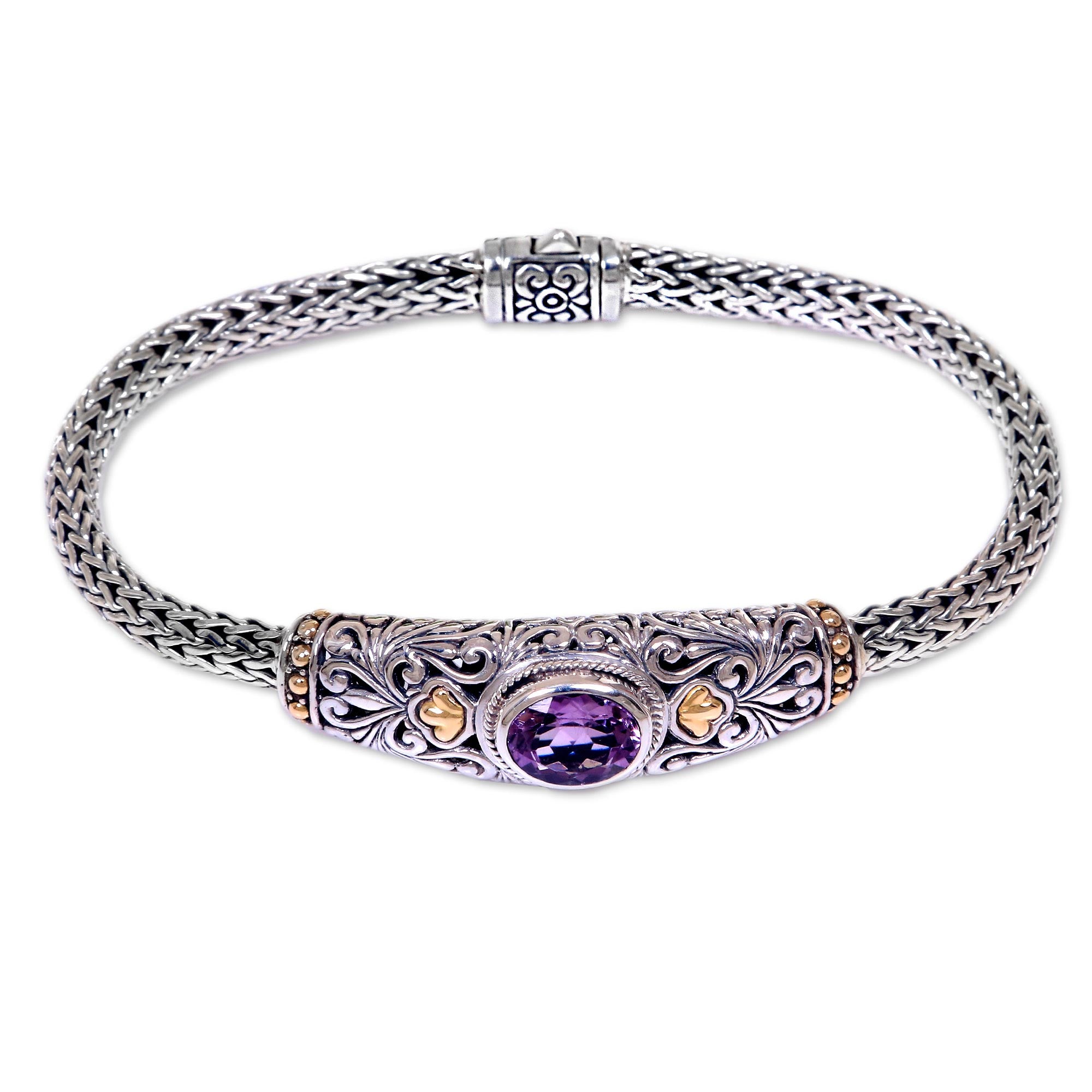 Premium Balinese Handcrafted Amethyst Bracelet with 18k Gold Accents