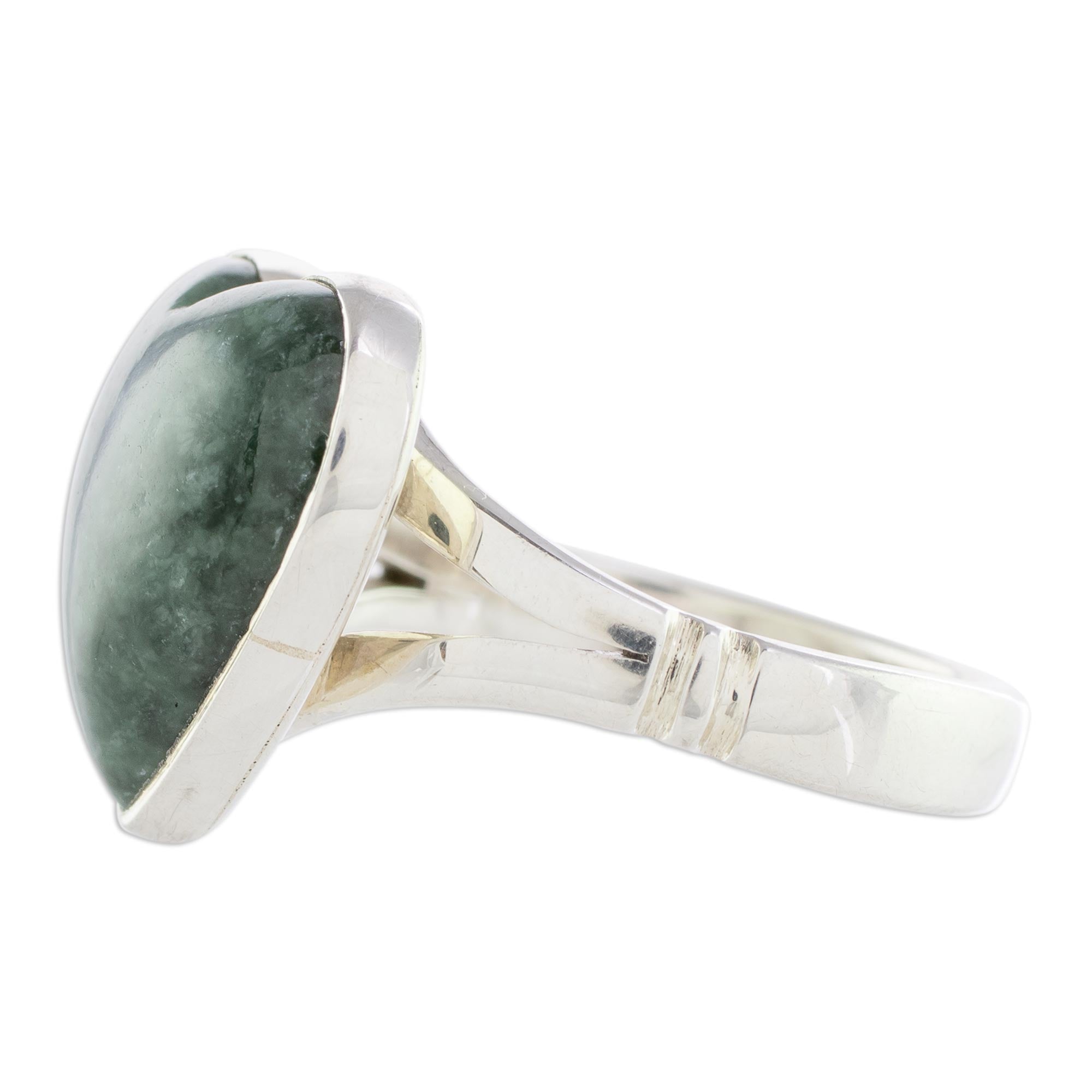 Premium Love Dream Heart-Shaped Dark Green Jade Cocktail Ring - Handcrafted in Guatemala