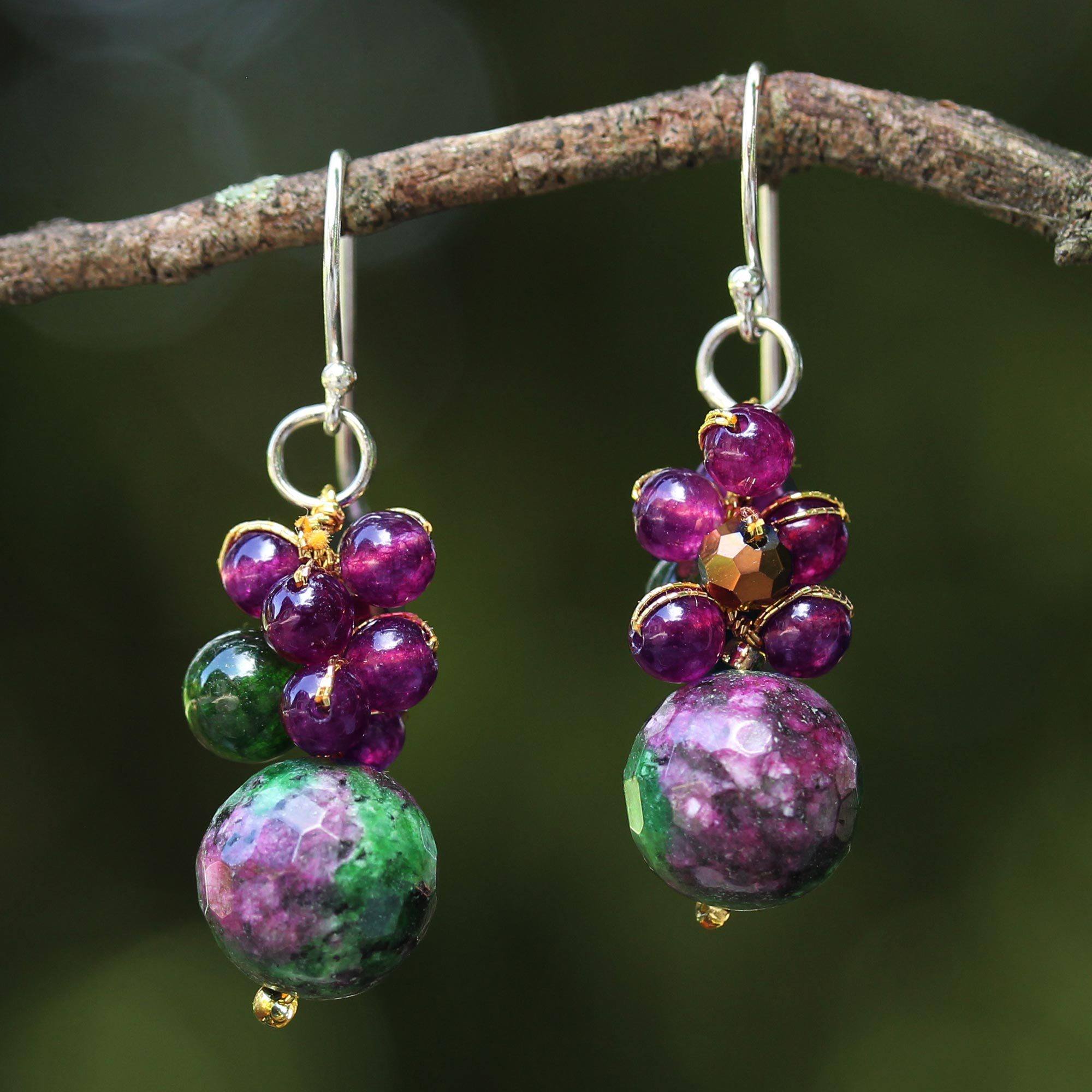 Premium Sweet Berries Multi-Gem Cluster Earrings - Handcrafted Elegance