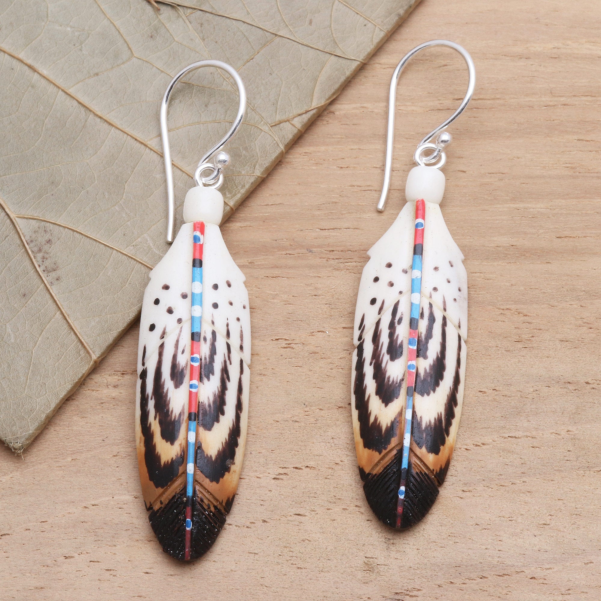 Premium Handcrafted Falcon Feather Bone Earrings – Sterling Silver Hooks