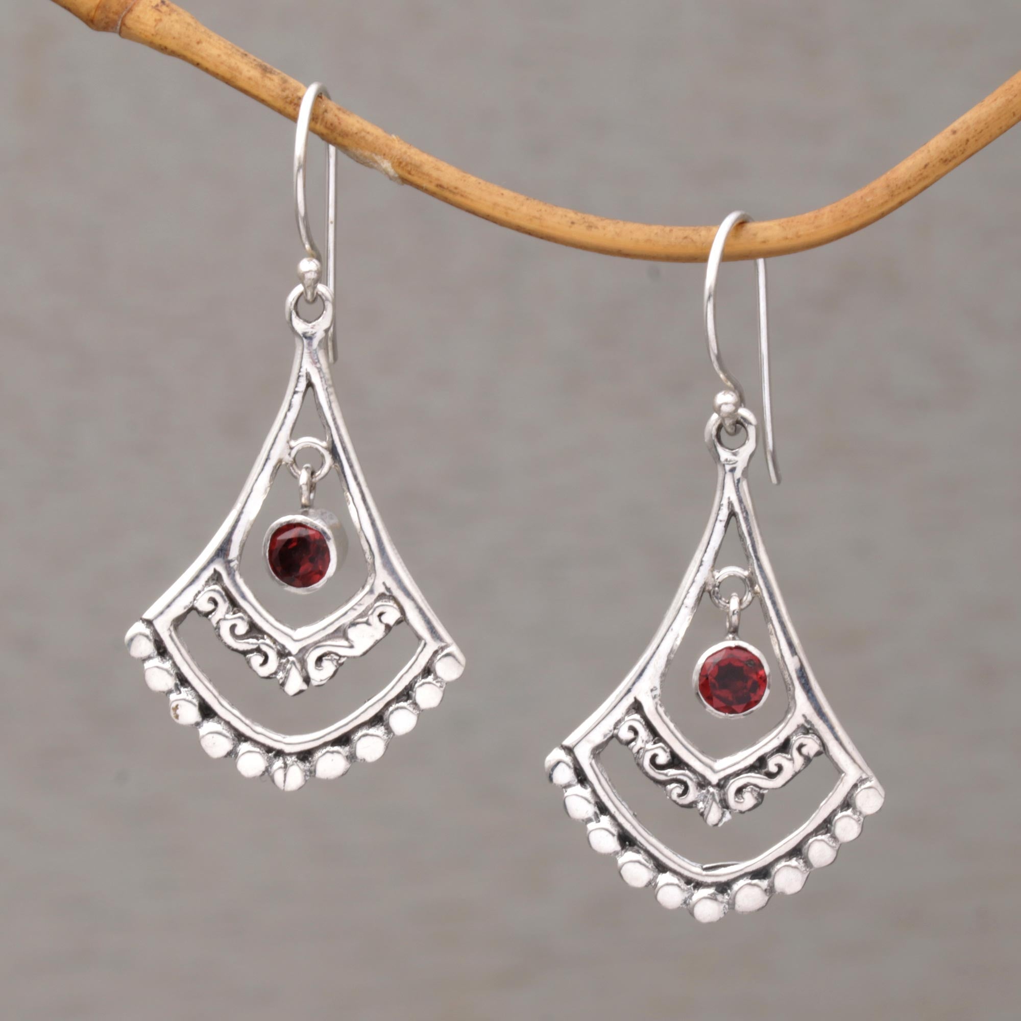 Premium Handcrafted Garnet Dangle Earrings in Sterling Silver – Exotic Indonesian Design