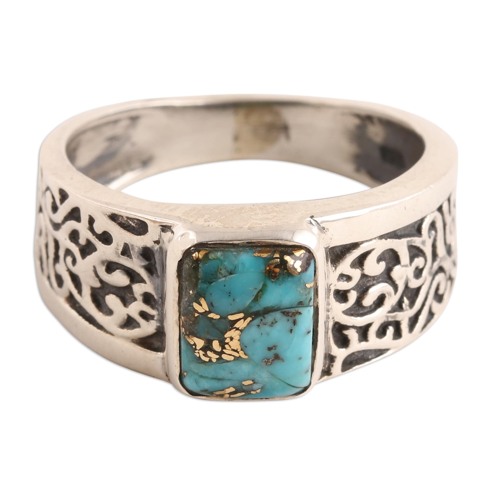 Premium Bold Vine Men's Sterling Silver Turquoise Band Ring - Ultimate Style Statement