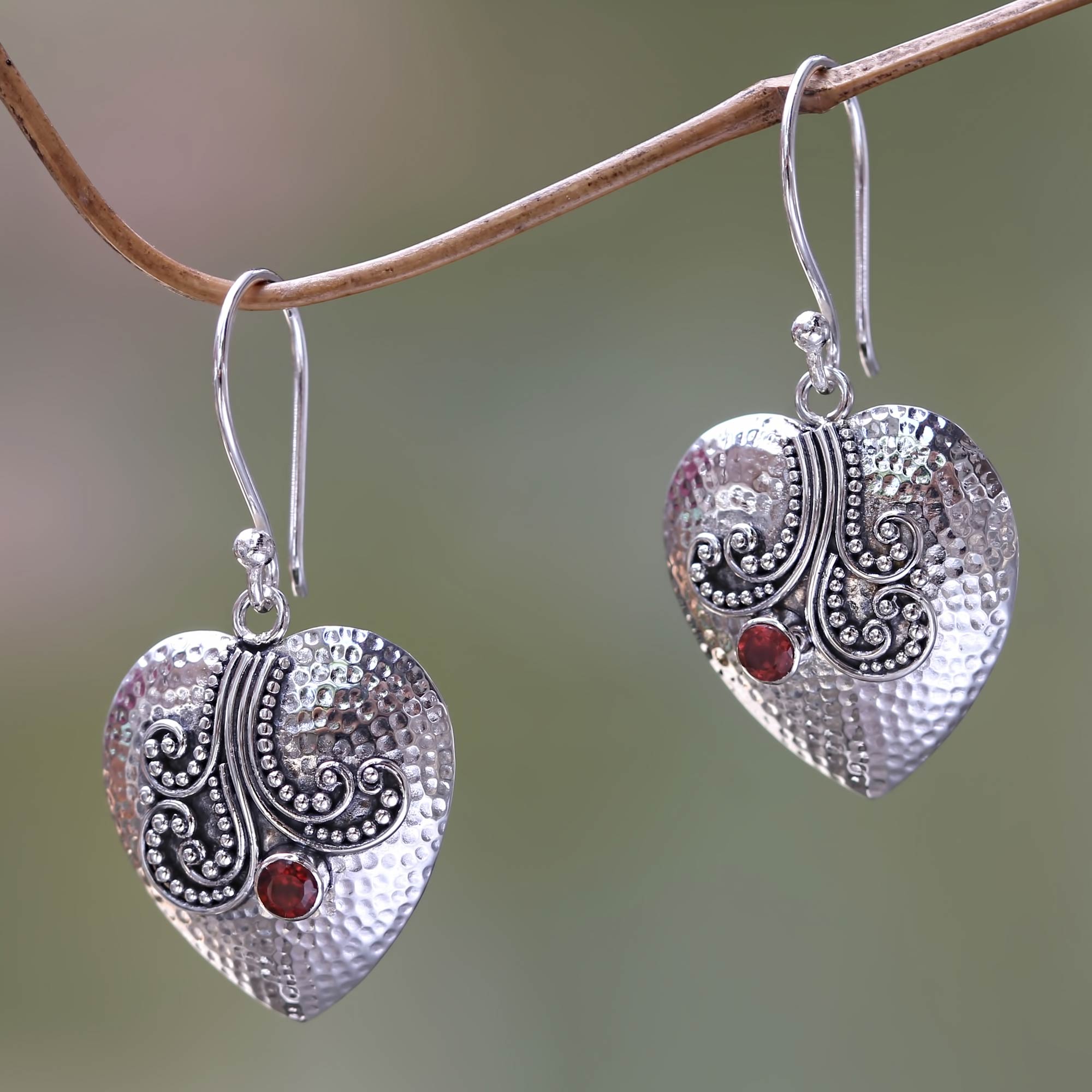 Premium Sterling Silver Heart Earrings with Garnet - Symbol of Eternal Love