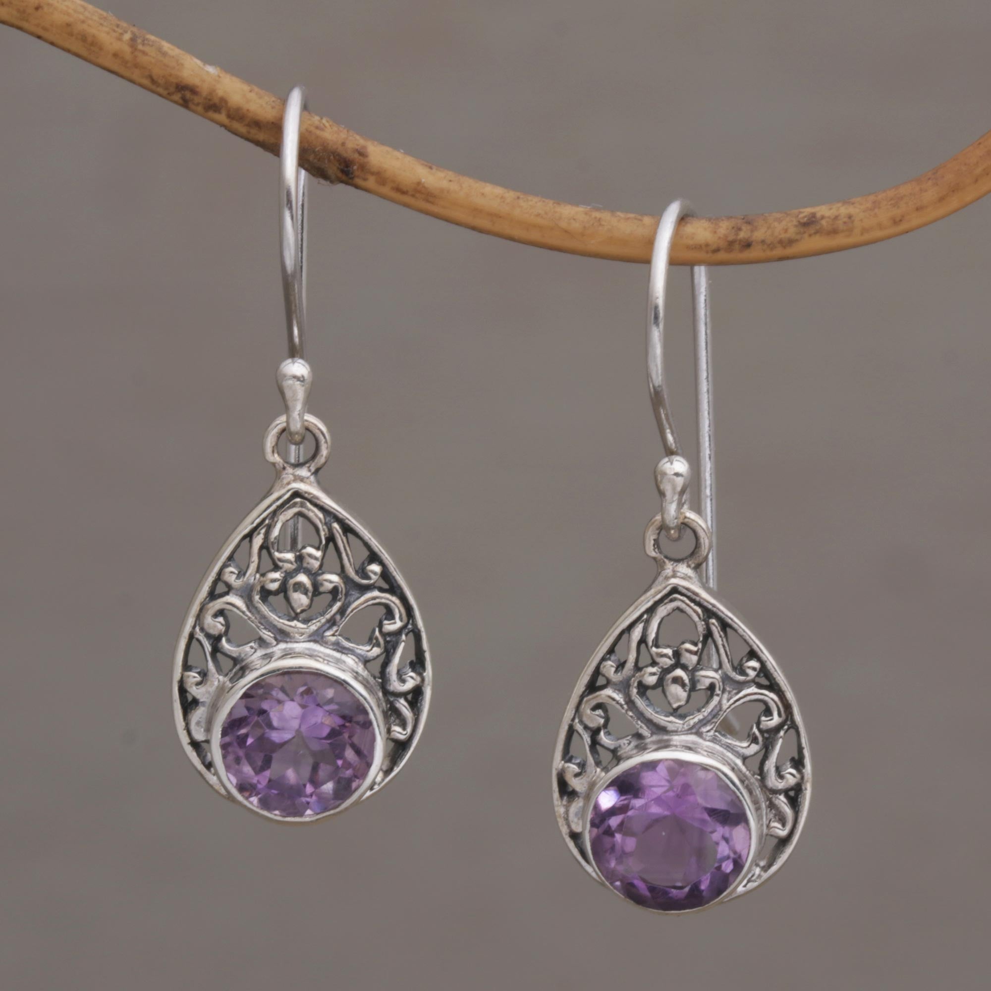 Premium Heavenly Temple Amethyst Dangle Earrings – Sterling Silver Elegance