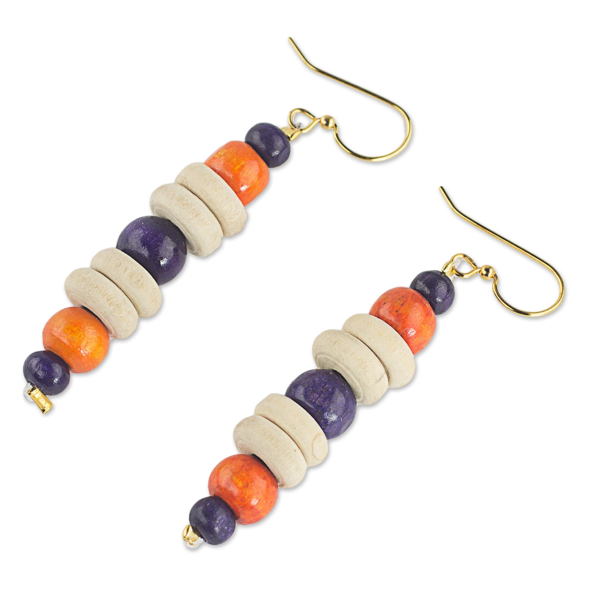 Premium Summer Rain Sese Wood Dangle Earrings - Vibrant Purple & Orange