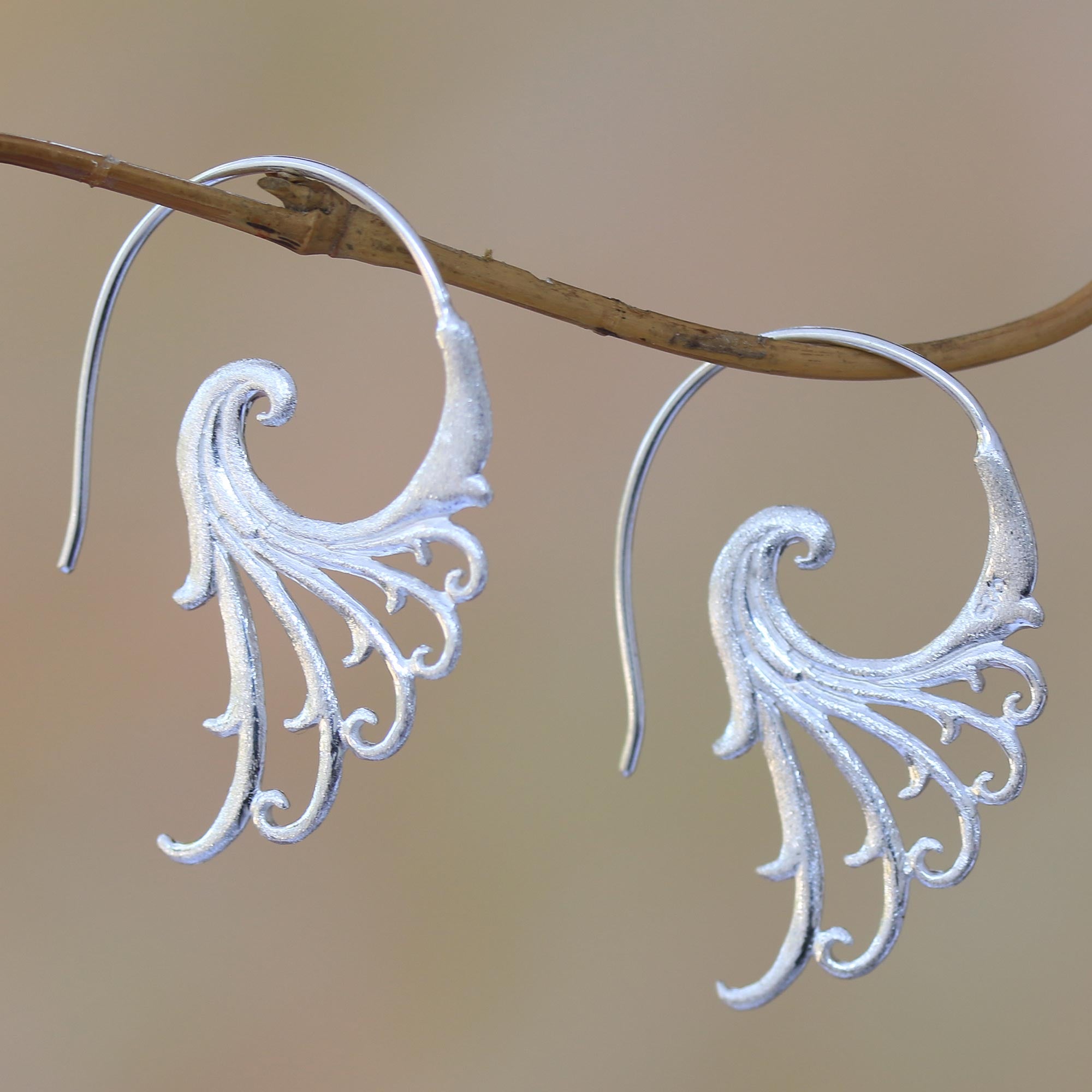 Premium Angelic Wings Sterling Silver Half-Hoop Earrings - Artisan Crafted in Bali