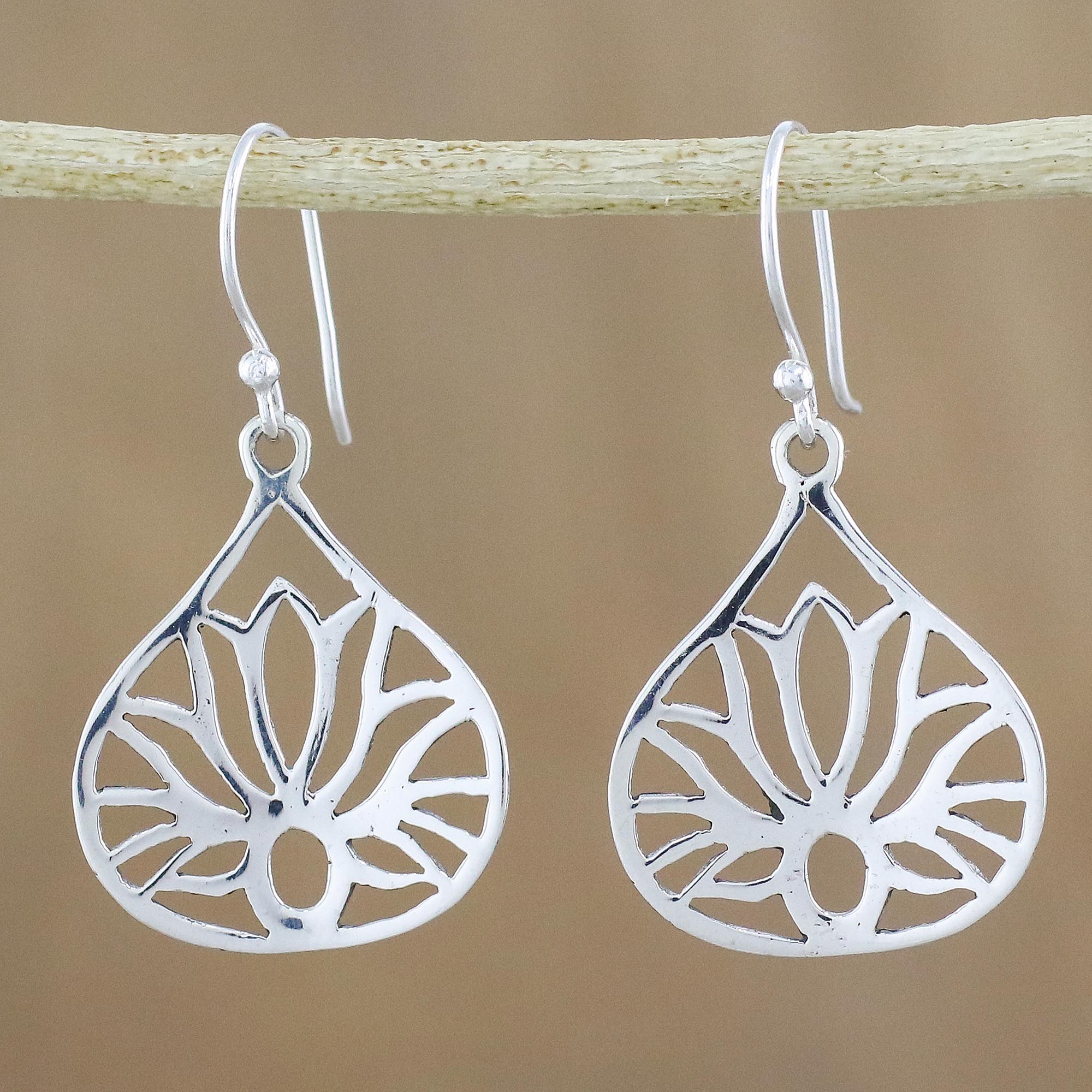 Premium Shimmering Lotus Sterling Silver Dangle Earrings - Handcrafted in Thailand