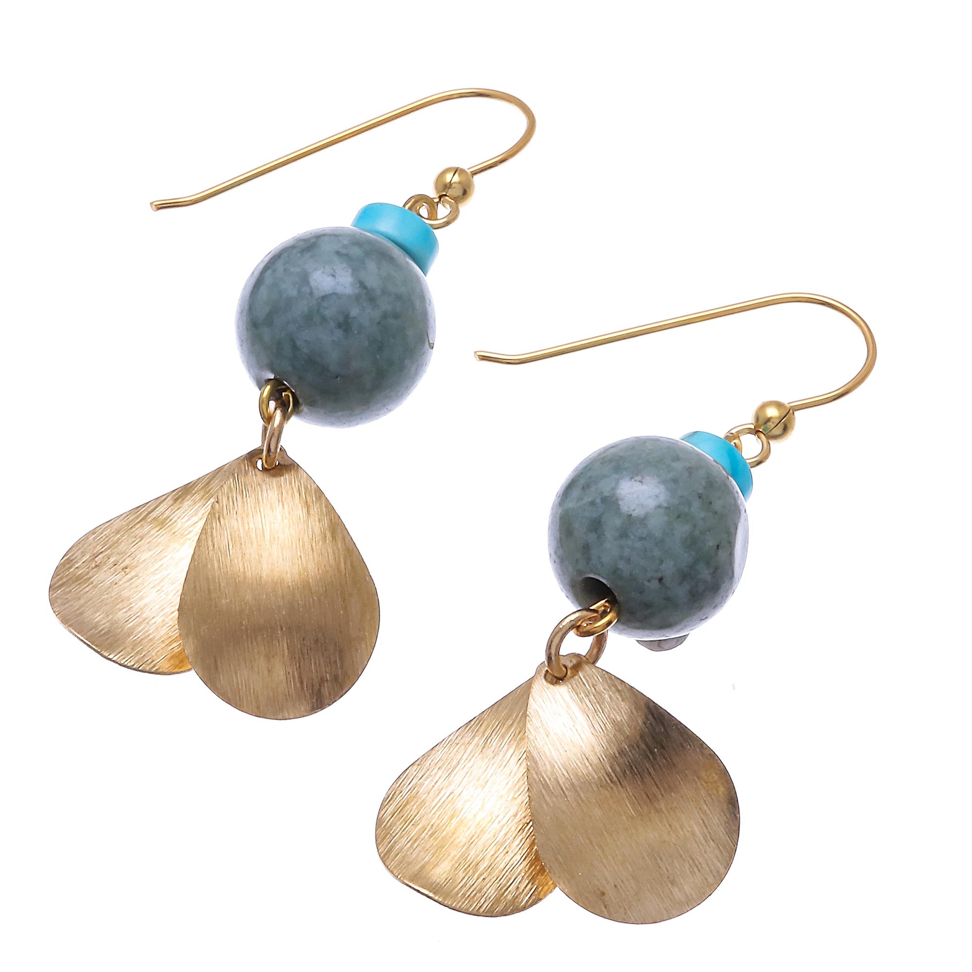 Premium Golden Ancient Jade Dangle Earrings - Handcrafted in Thailand