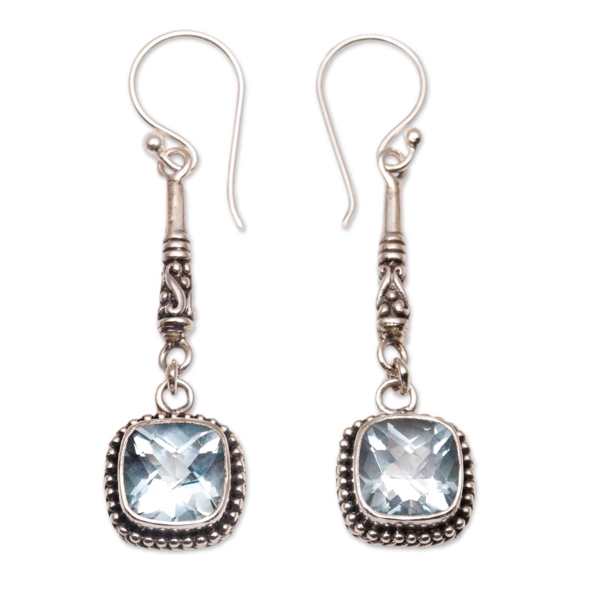 Premium Majestic Gleam Blue Topaz Dangle Earrings in 925 Sterling Silver