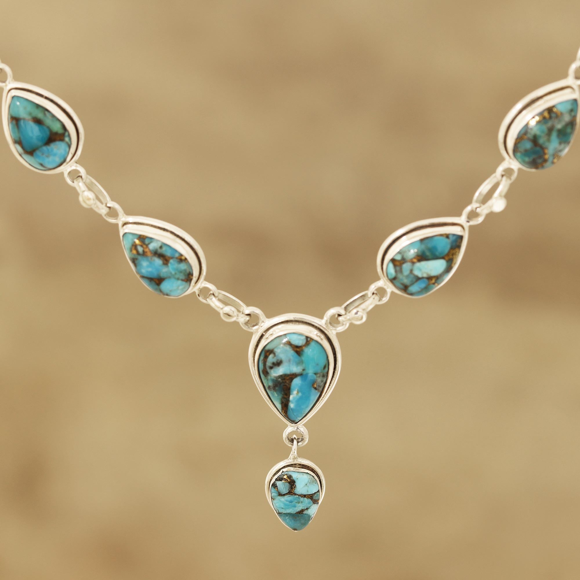 Premium Aura of Beauty Turquoise Y-Necklace - Handcrafted in India