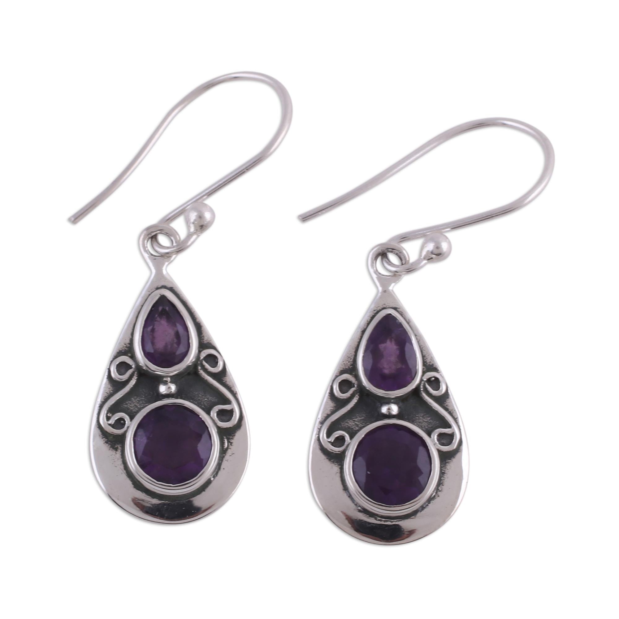 Premium Amethyst Dangle Earrings - Handcrafted Sterling Silver Jewelry