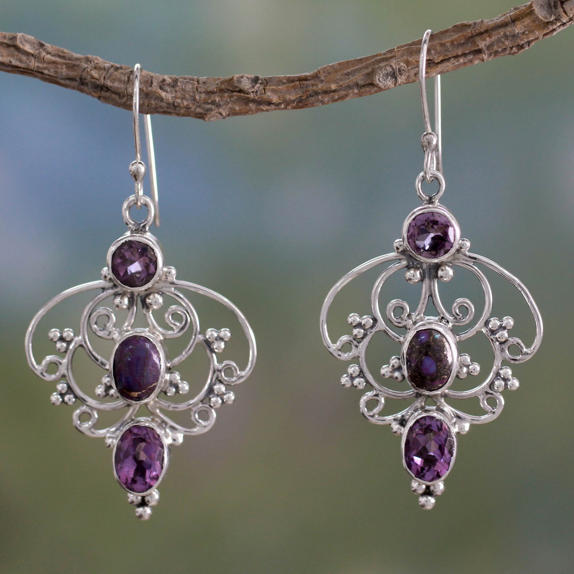 Premium Amethyst & Turquoise Artisan Earrings – Modern Indian Design