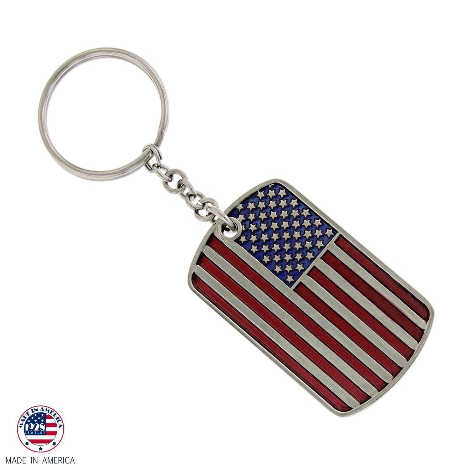 Premium 1928 Jewelry® Silver-Tone Patriotic Flag Dog Tag Key Chain