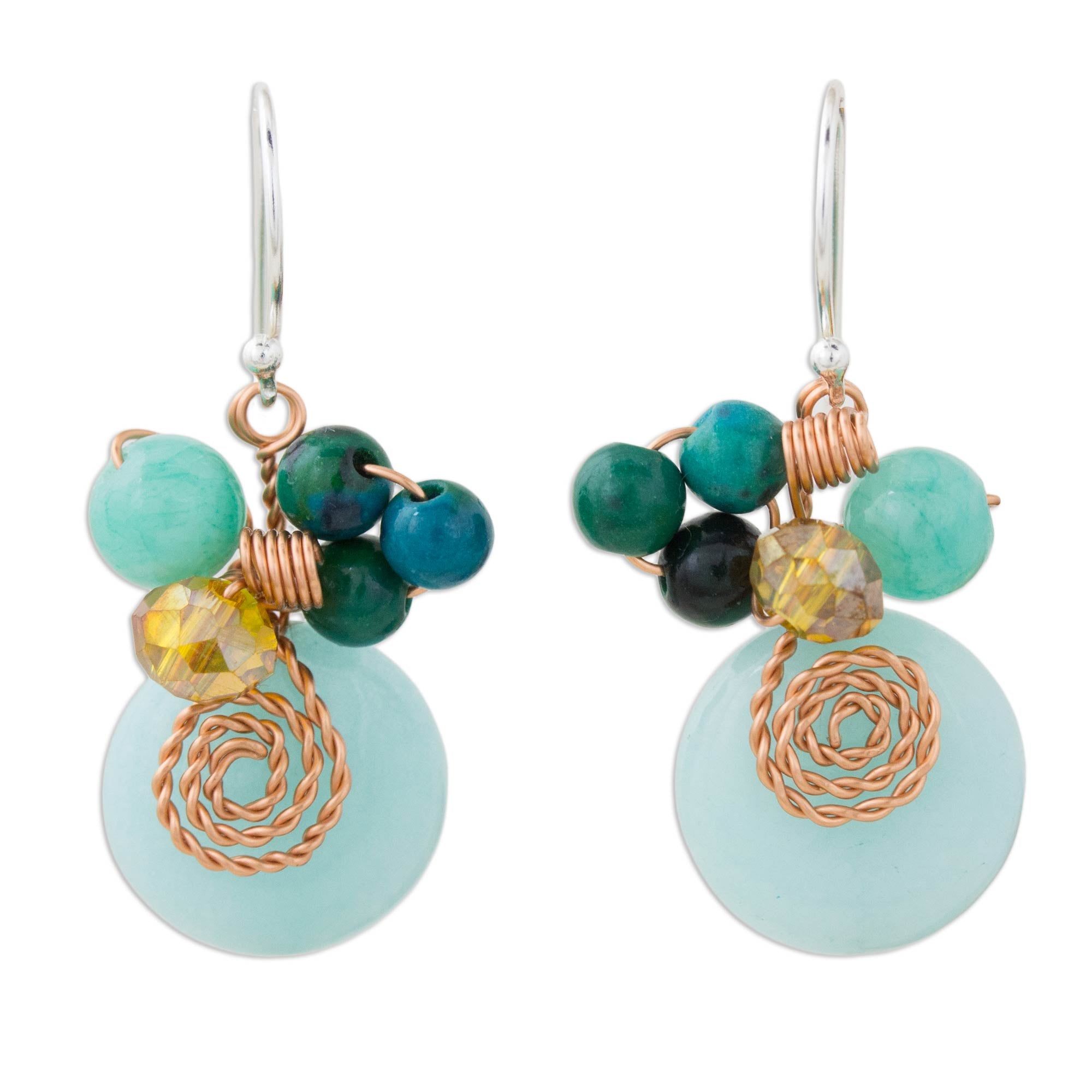 Premium Moonlight Garden Aqua Serpentine Quartz Dangle Earrings with Copper Accents