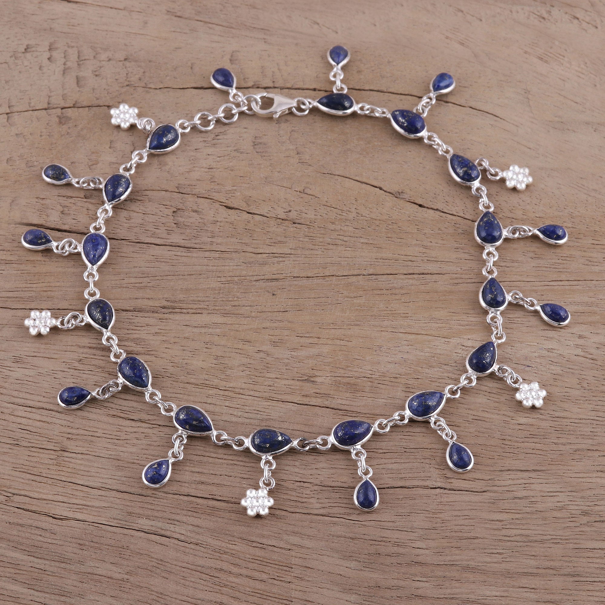 Premium Handmade Lapis Lazuli Sterling Silver Anklet – Elegant & Modern Jewelry