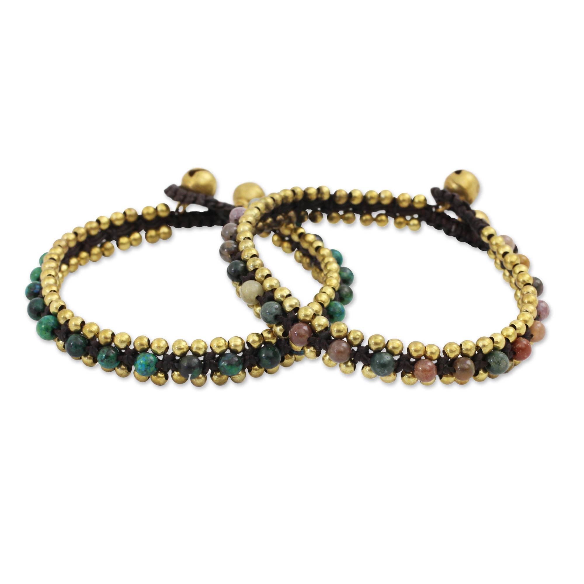 Premium Fair Trade Beaded Bracelets with Serpentine & Agate - Handcrafted Pair