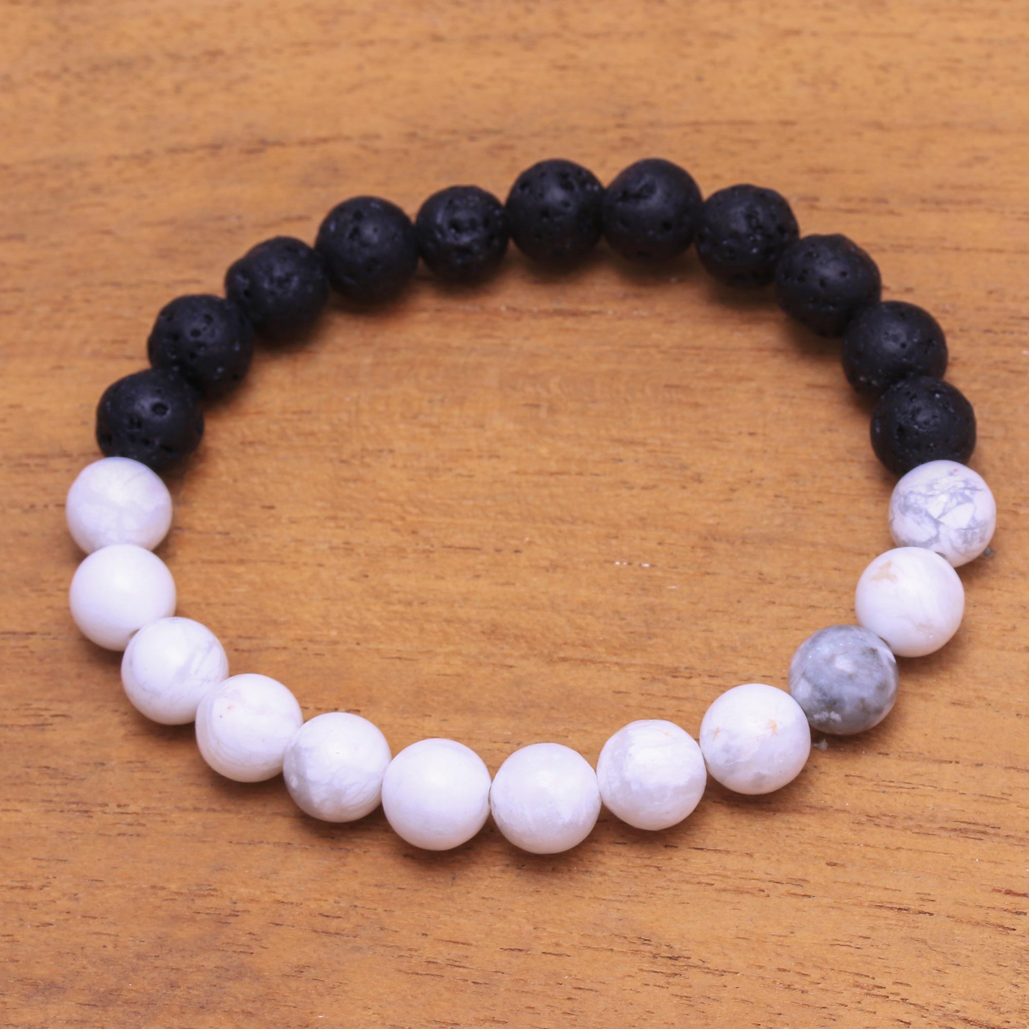 Premium Bali Handmade Ceramic & Lava Stone Stretch Bracelet - Unique & Stylish