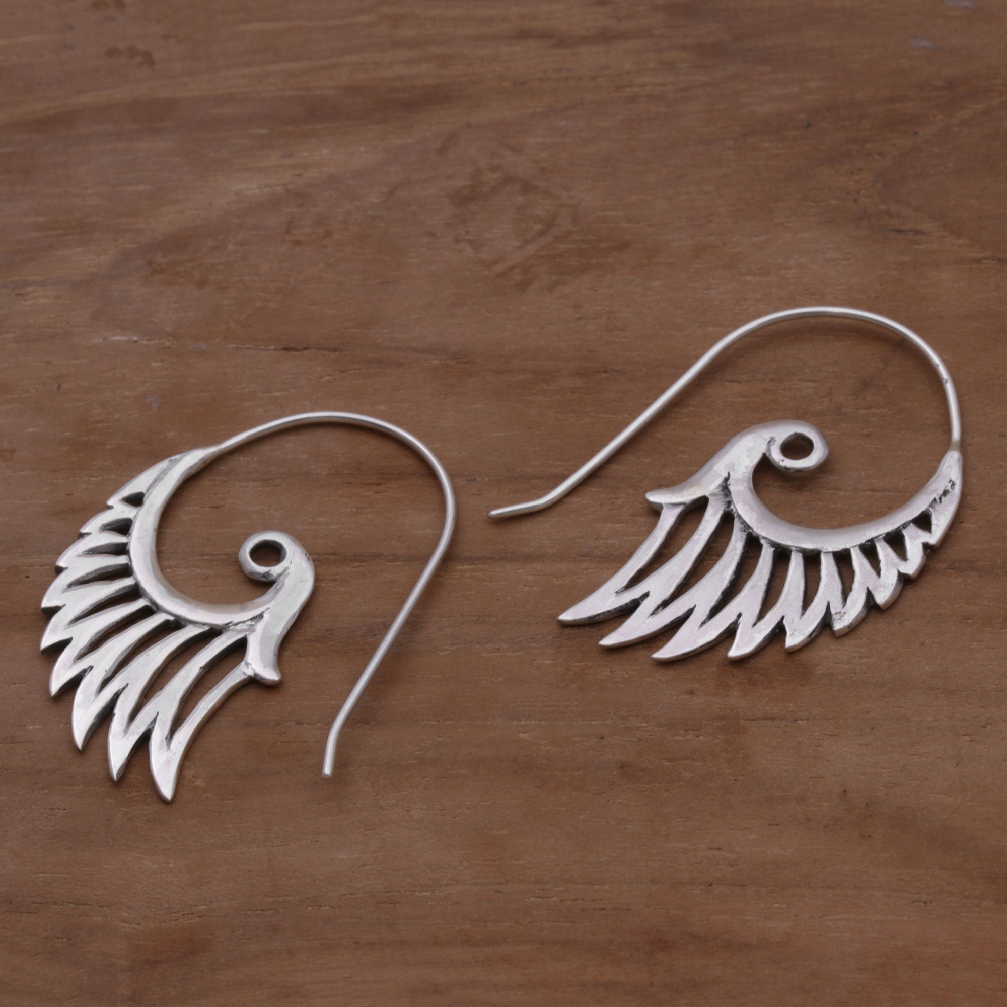 Premium Winged Elegance Spiral Sterling Silver Earrings