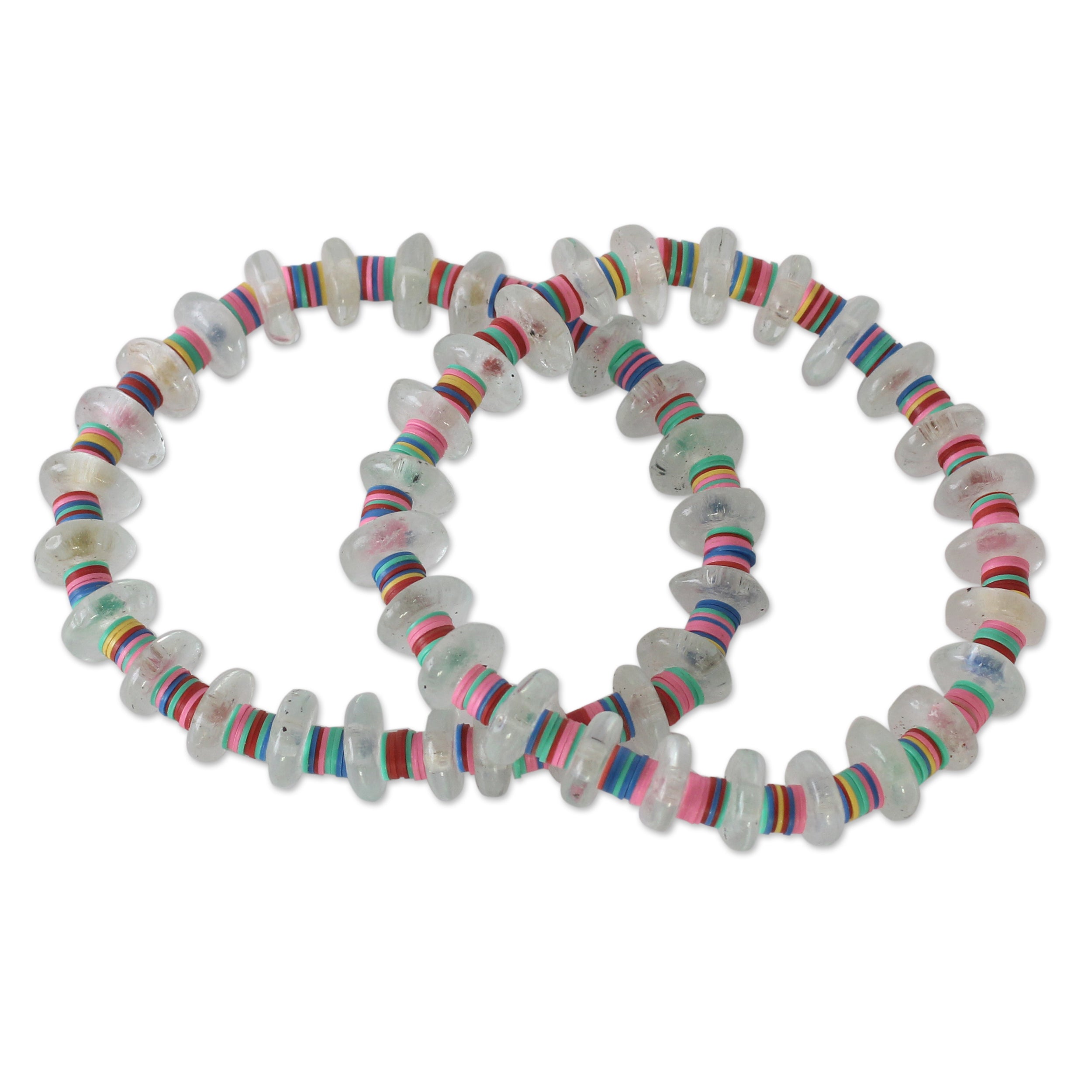 Premium Odo Akoma Handmade Recycled Glass Stretch Bracelets (Pair) - Eco-Friendly Jewelry