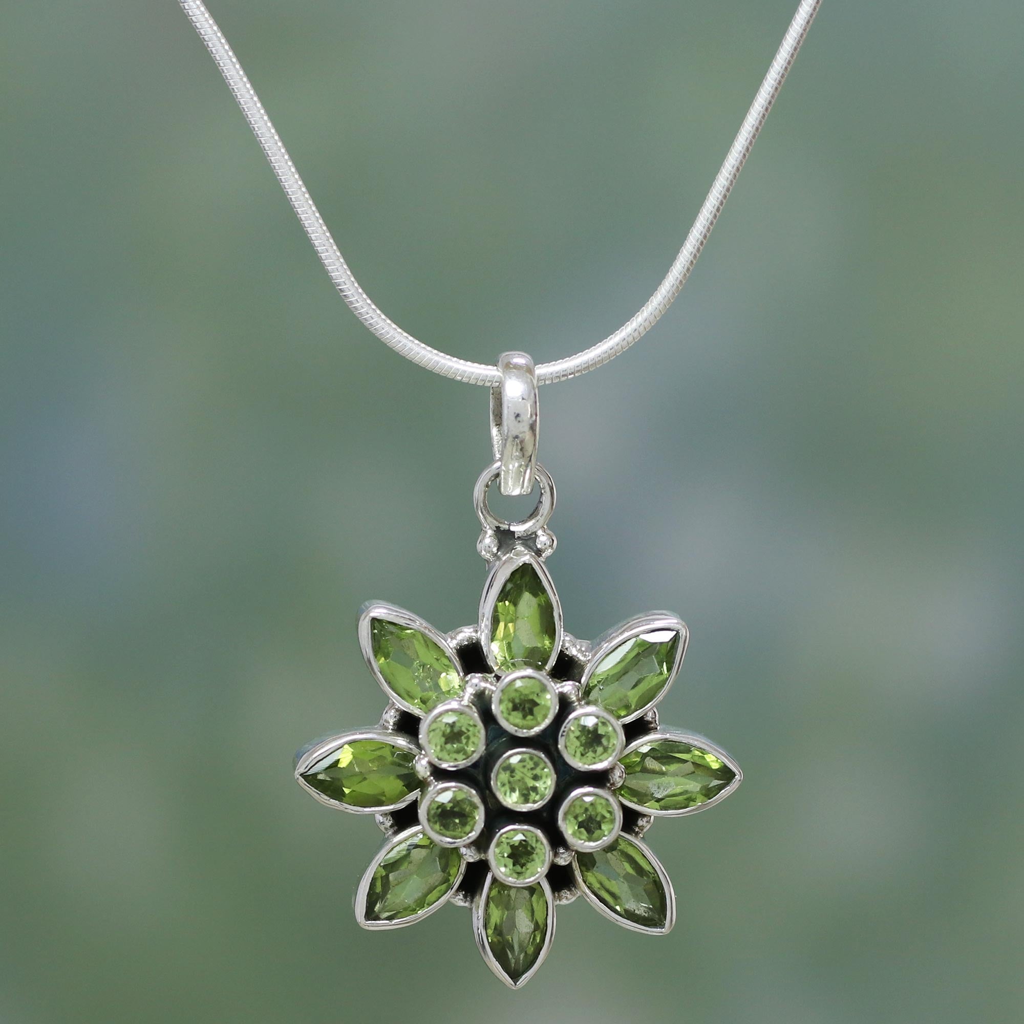 Premium Sunflower Green Peridot Sterling Silver Necklace for Women