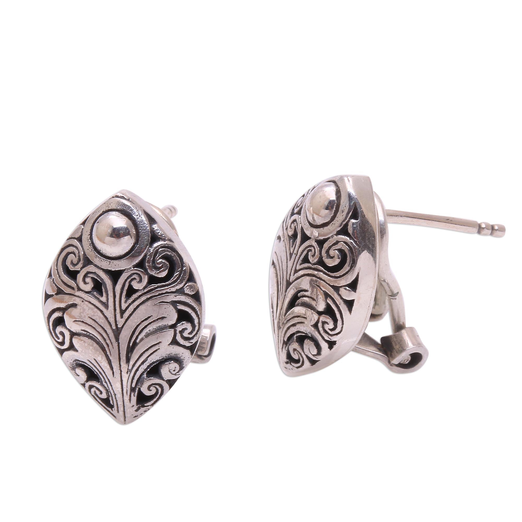 Premium Sterling Silver Bali Leaf Drop Earrings – Handcrafted Elegance