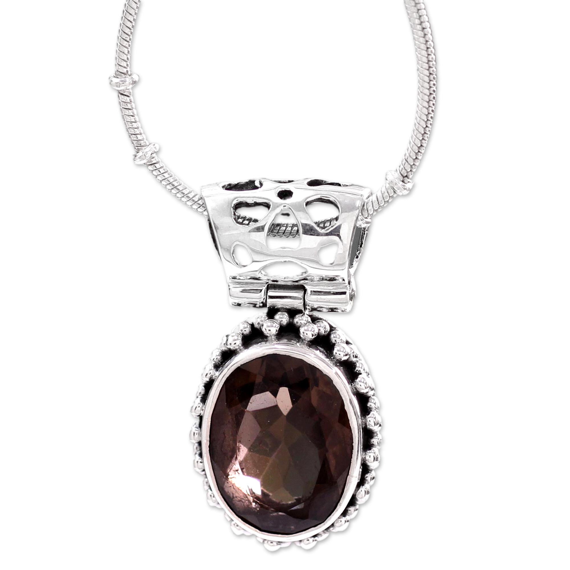 Premium Sterling Silver Smoky Quartz Pendant Necklace